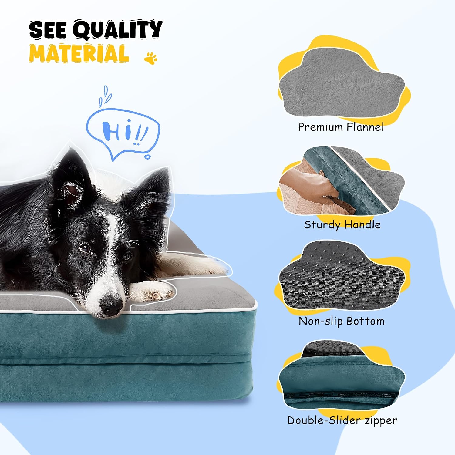 Detalle de Renvix XL Orthopedic Dog Bed (117x76x19cm) – Waterproof sofa-style mattress with removable washable cover