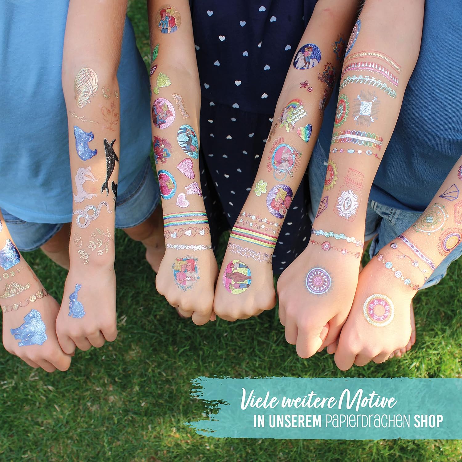 Detalle 2 de Papierdrachen Kinder-Metallic Tattoos 100 Sticker