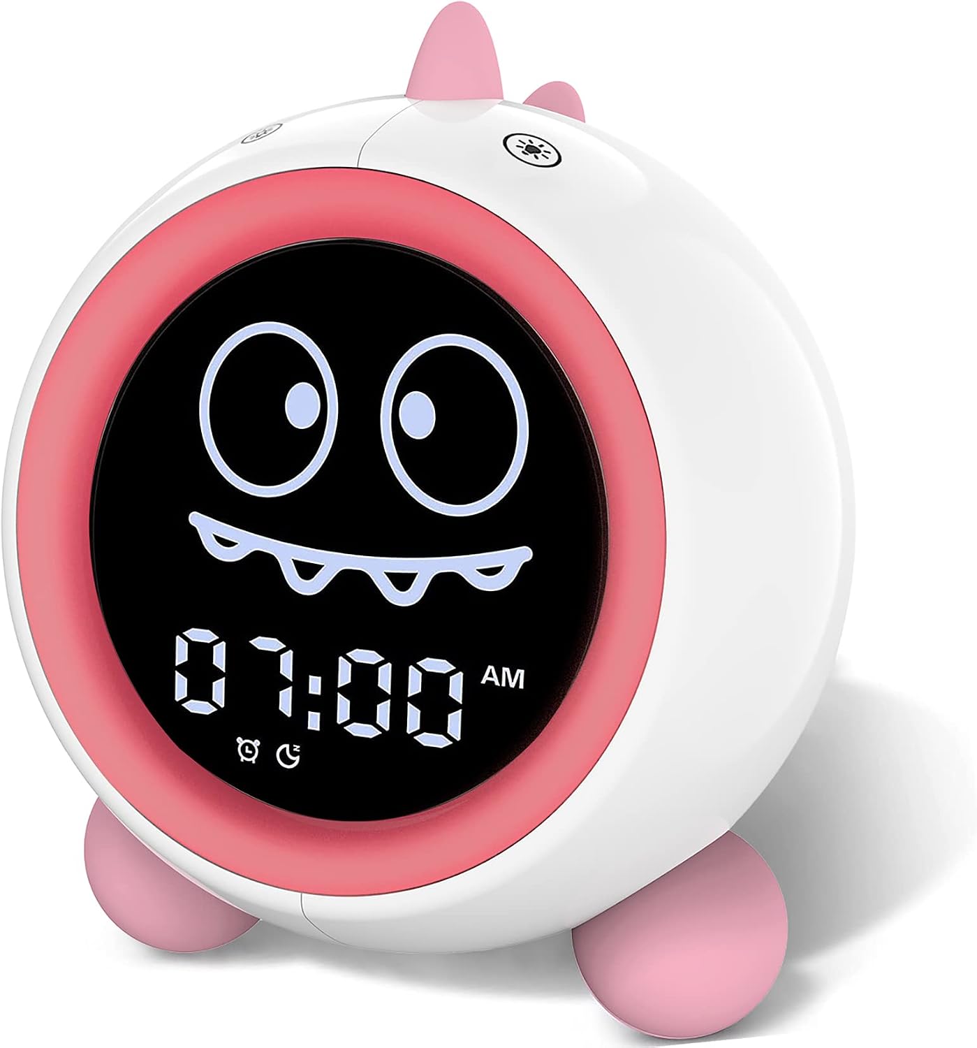Detalle de H-chin Réveil pour Enfants — Entraîneur de Sommeil avec Veilleuse et Machine Sonore (Rose)
