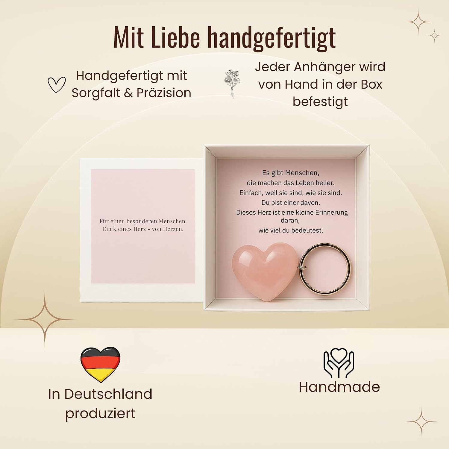 Thumbnail 4 de Milaboo handgefertigte Geschenkbox mit Herzstein-Anhänger aus Rosenquarz – persönliche Stülpbox mit Botschaft