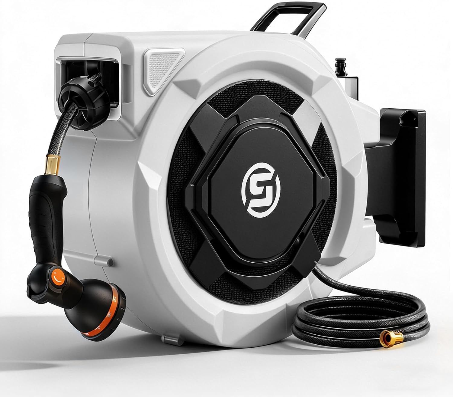 Detalle de SUNPOW Retractable Garden Hose Reel, 1/2 in x 100 ft, 10-Pattern Nozzle