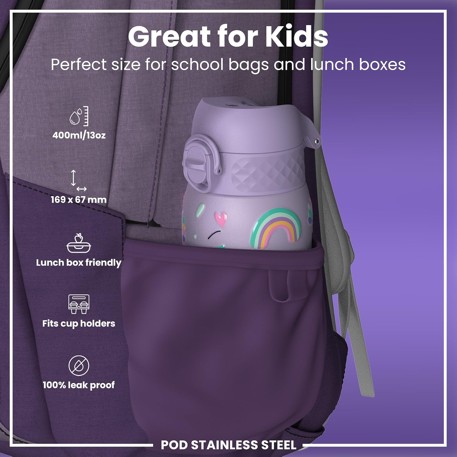 Thumbnail 1 de Ion8 Small Water Bottle (Unicorns) – Leak-Proof, Easy-Open, Dishwasher-Safe