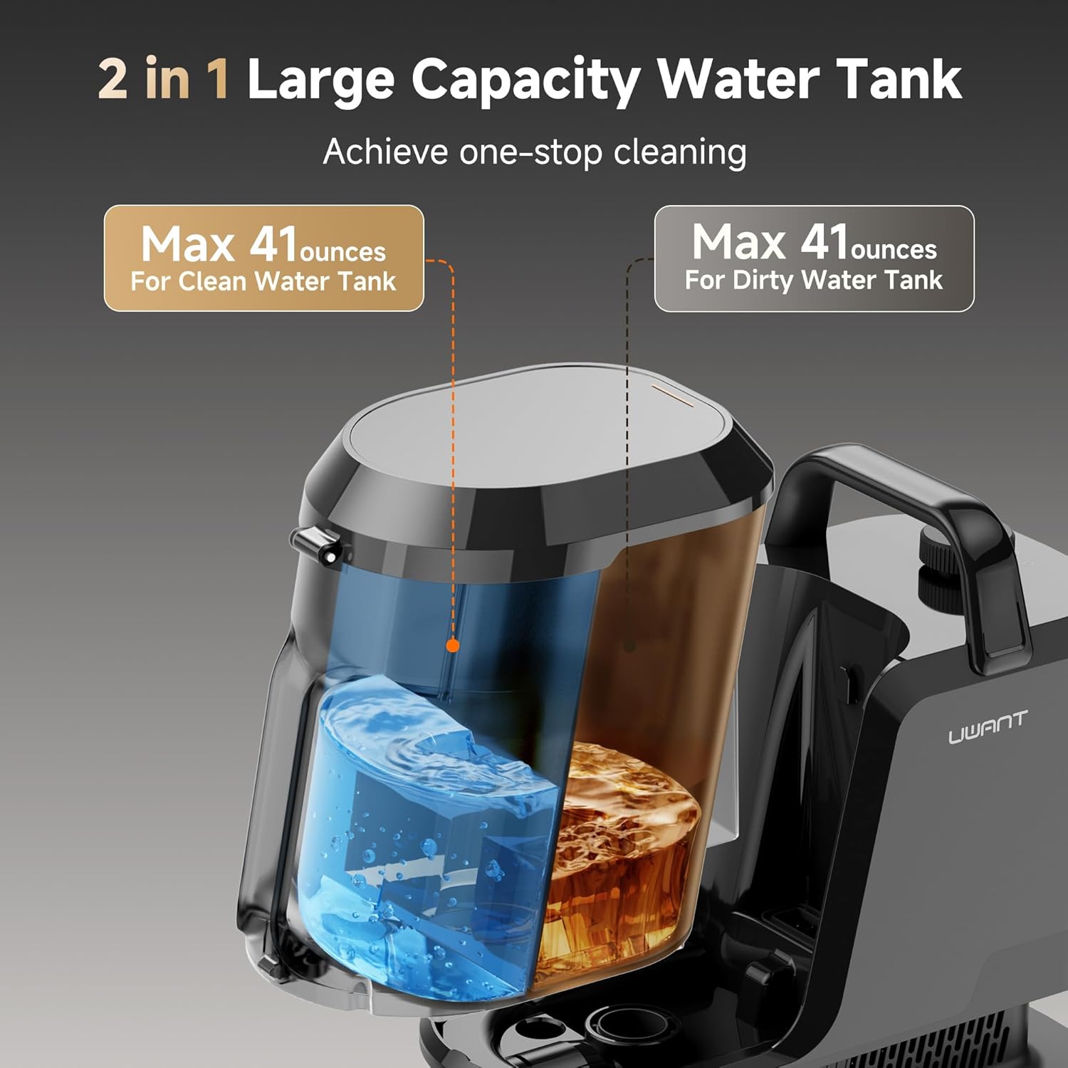 Detalle 2 de uwant Y100 Carpet Cleaner with Steam, Hot and Cold Water Modes, 18 kPa Suction