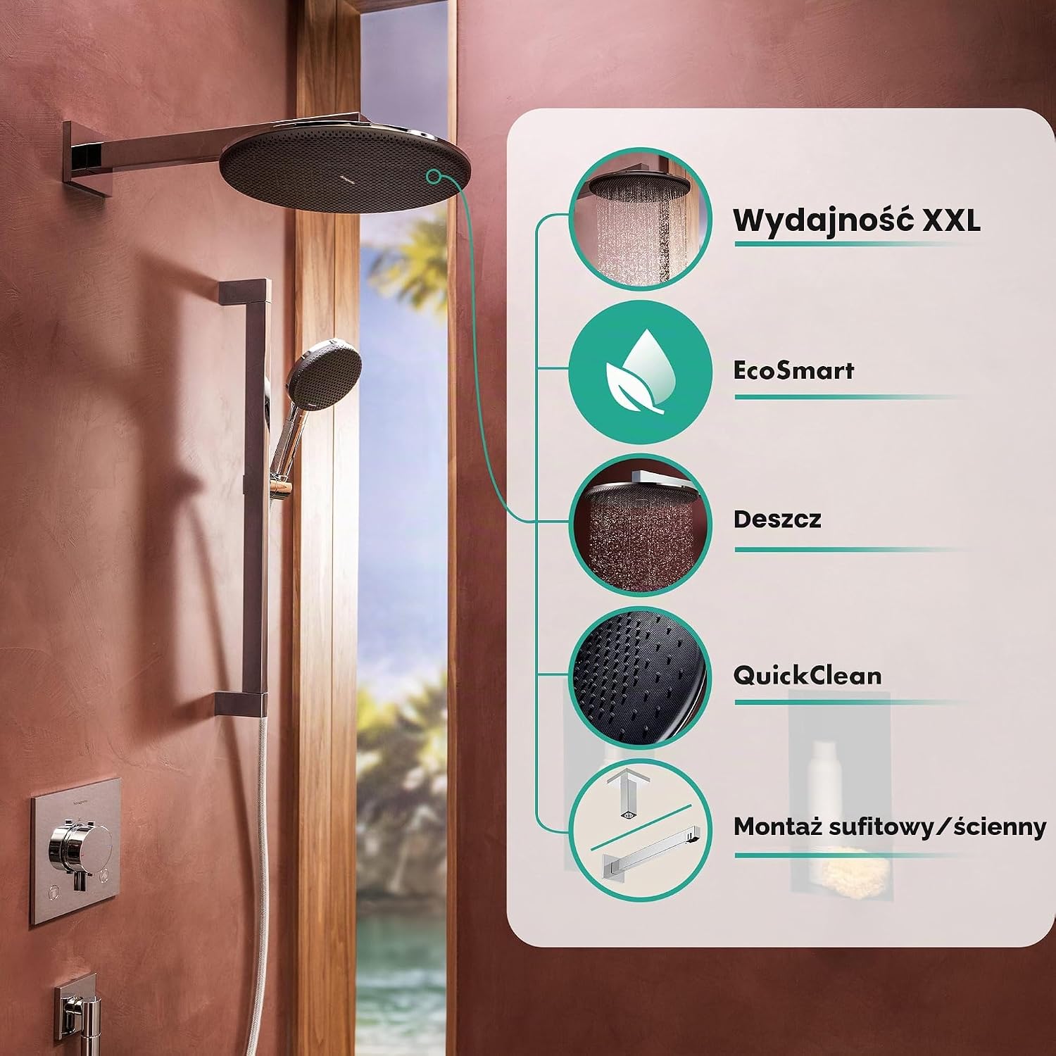 Detalle de hansgrohe Raindance Alive S 24521000 – deszczownica 300 mm EcoSmart PowderRain