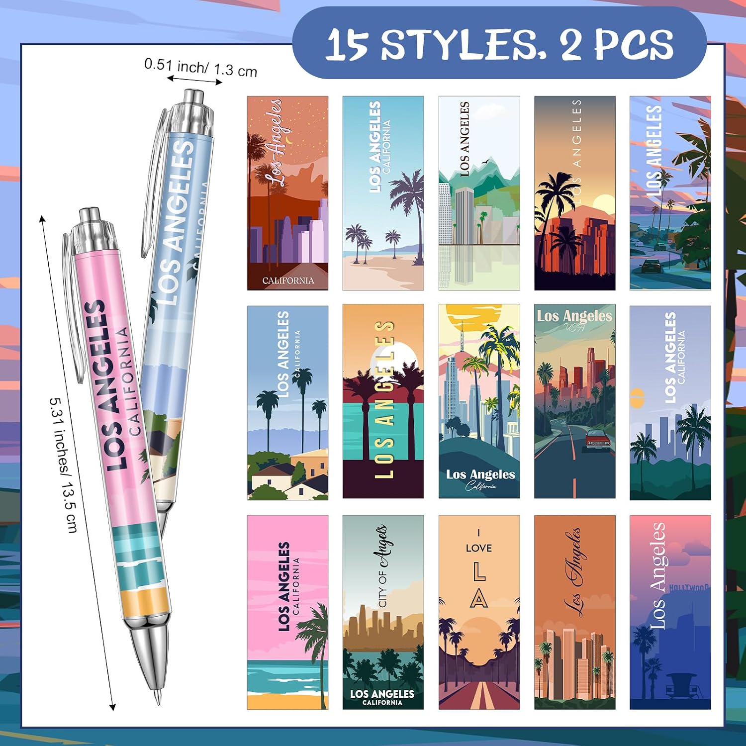 Detalle de Sayglossy ロサンゼルスデザイン ボールペン 30本セット、15種類・黒インク