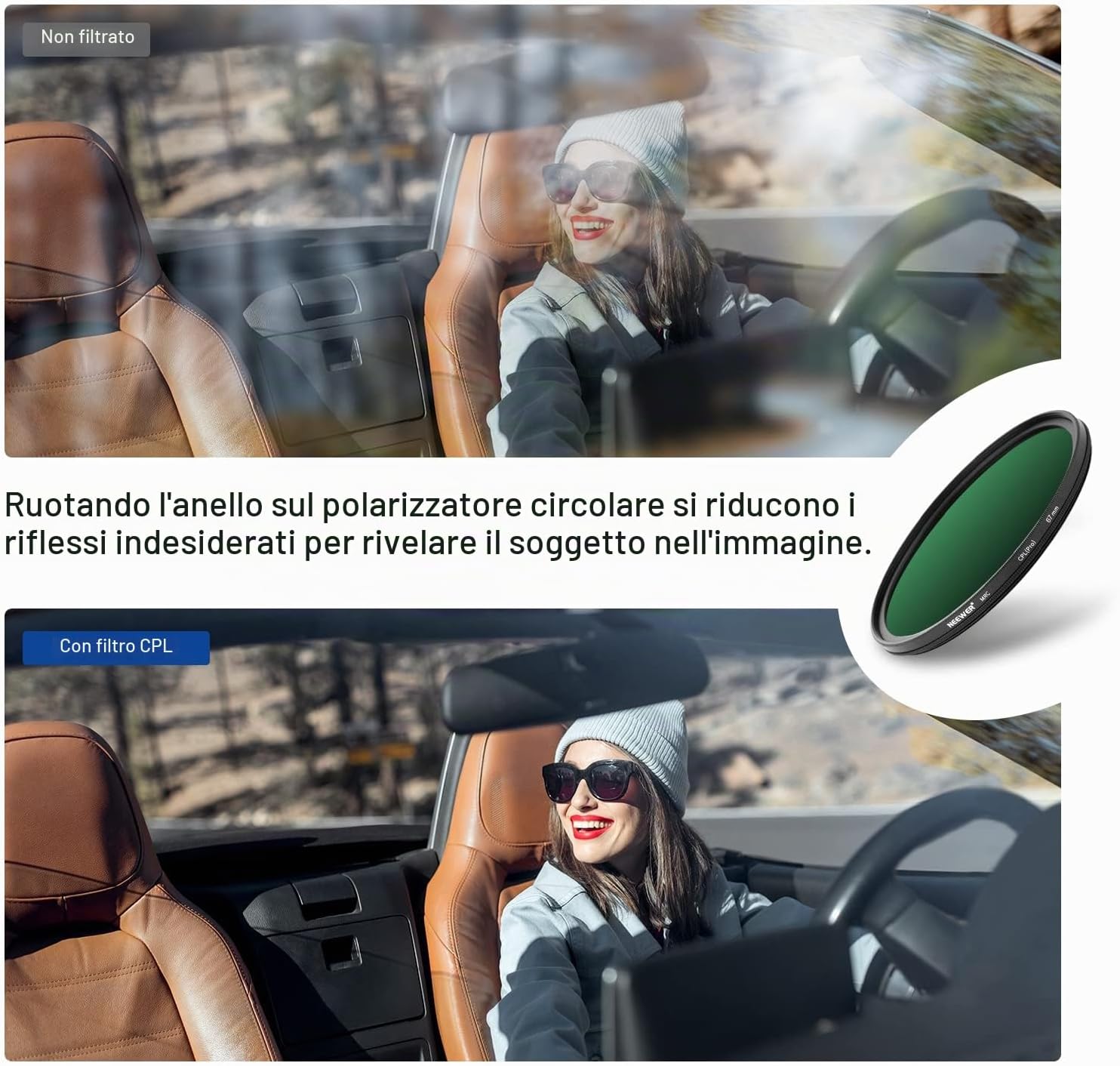 Thumbnail 6 de NEEWER Filtro Polarizzatore CPL 67mm – 30 strati, riflessi ridotti e colori naturali