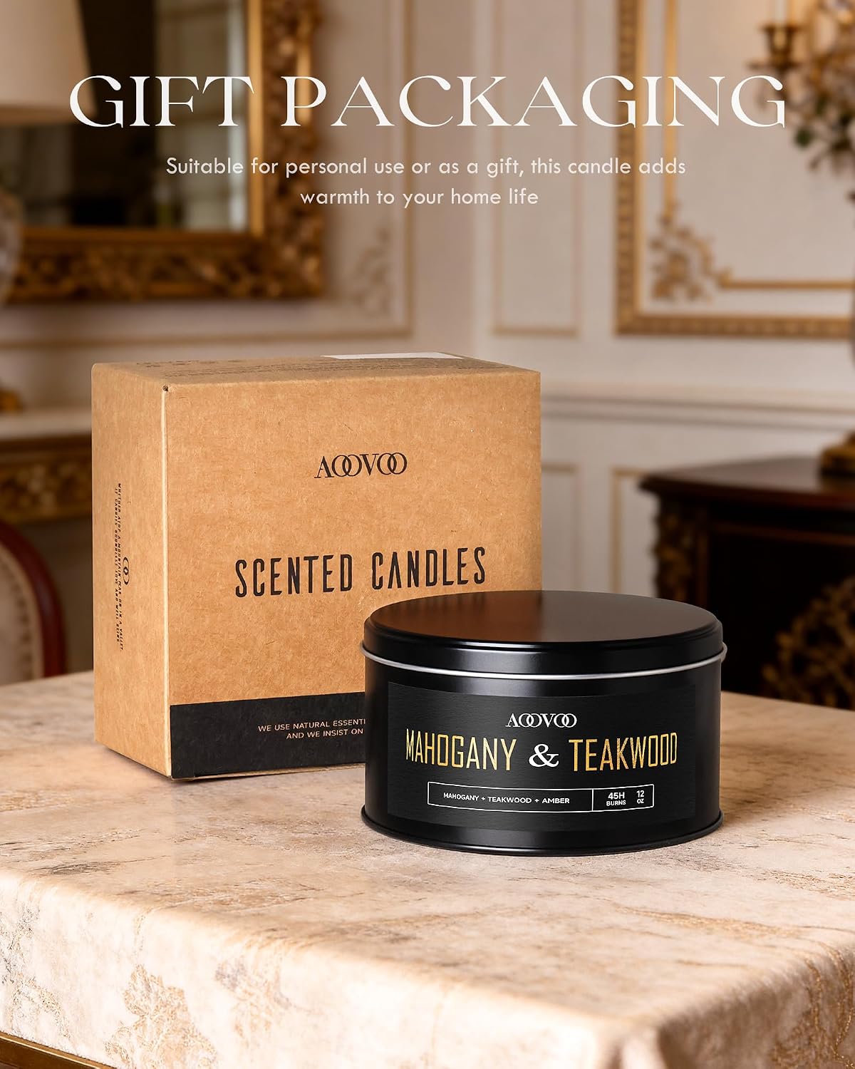 Thumbnail 6 de AOOVOO Mahogany Teakwood 3-Wick Large Soy Candle (12oz) — Rich, Masculine Home Fragrance