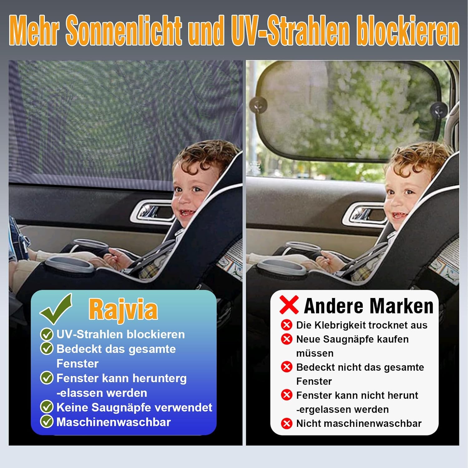 Thumbnail 5 de Rajvia Auto-Sonnenschutz (Universal) für Seitenfenster, UV- und Insektenschutz – Größe L