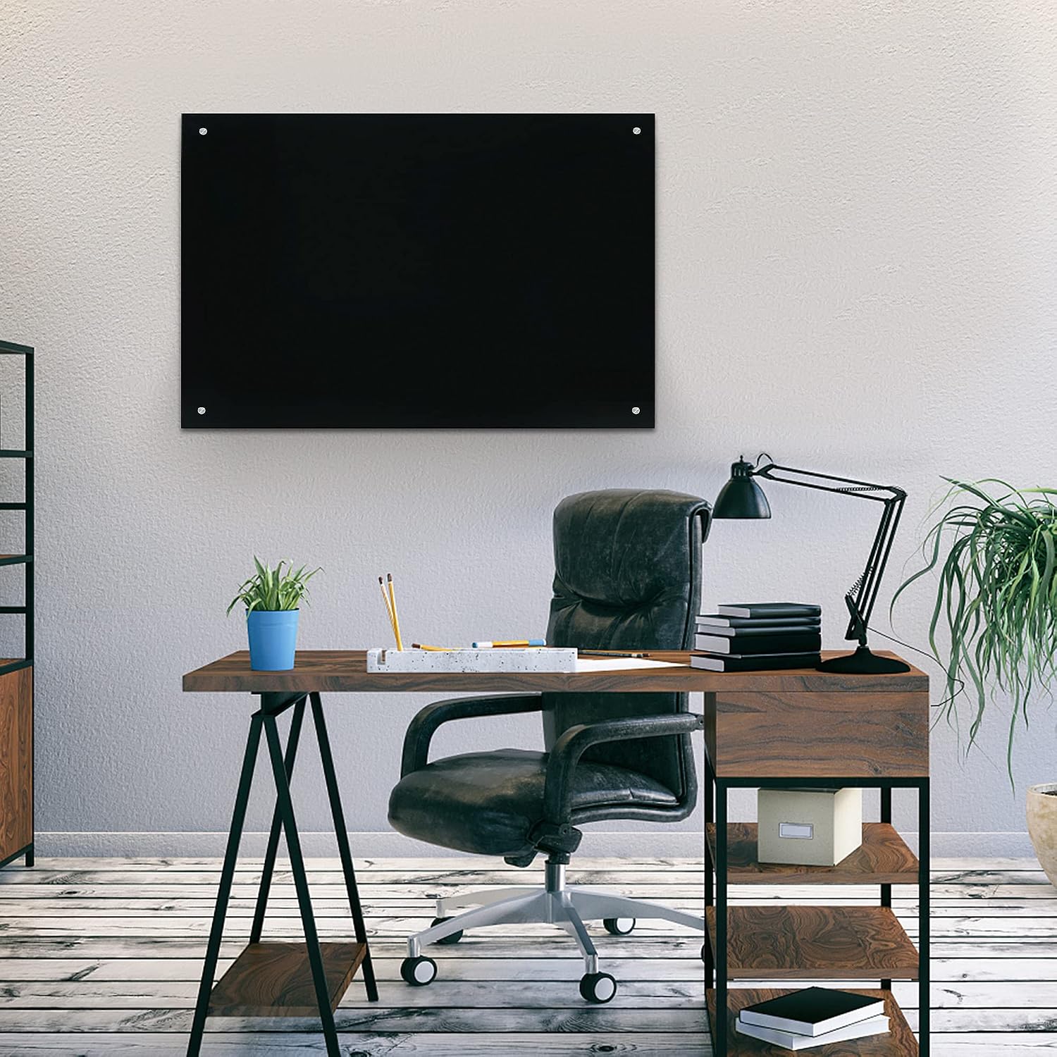 Detalle 1 de R&G Magnetic Glass Whiteboard, 48 x 36 in, Black Frameless Dry Erase