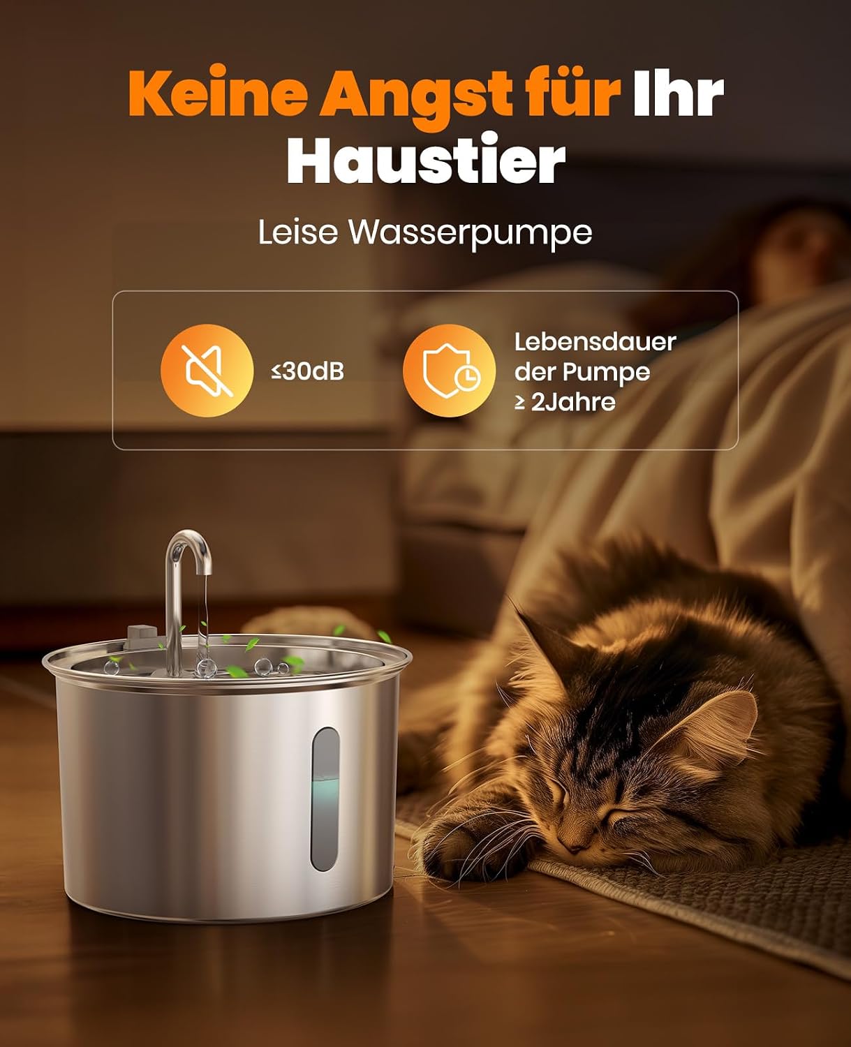 Thumbnail 3 de oneisall Fontaine à eau pour chat en acier inoxydable 304 – 2 l, silencieuse (< 30 dB), LED & 3 filtres