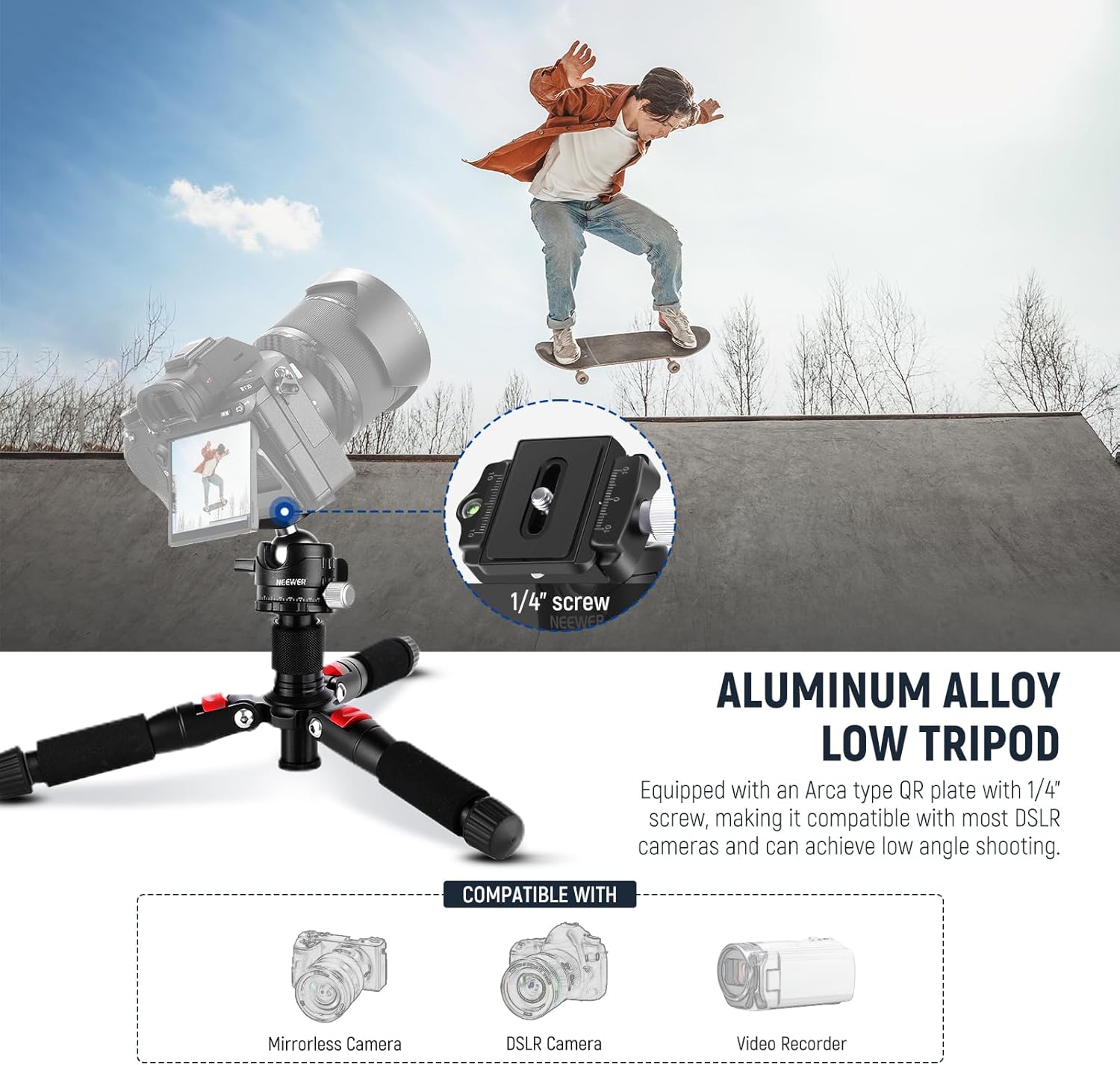 Detalle 2 de NEEWER Mini Desk Camera Tripod with Phone Holder (TP-AAM521)