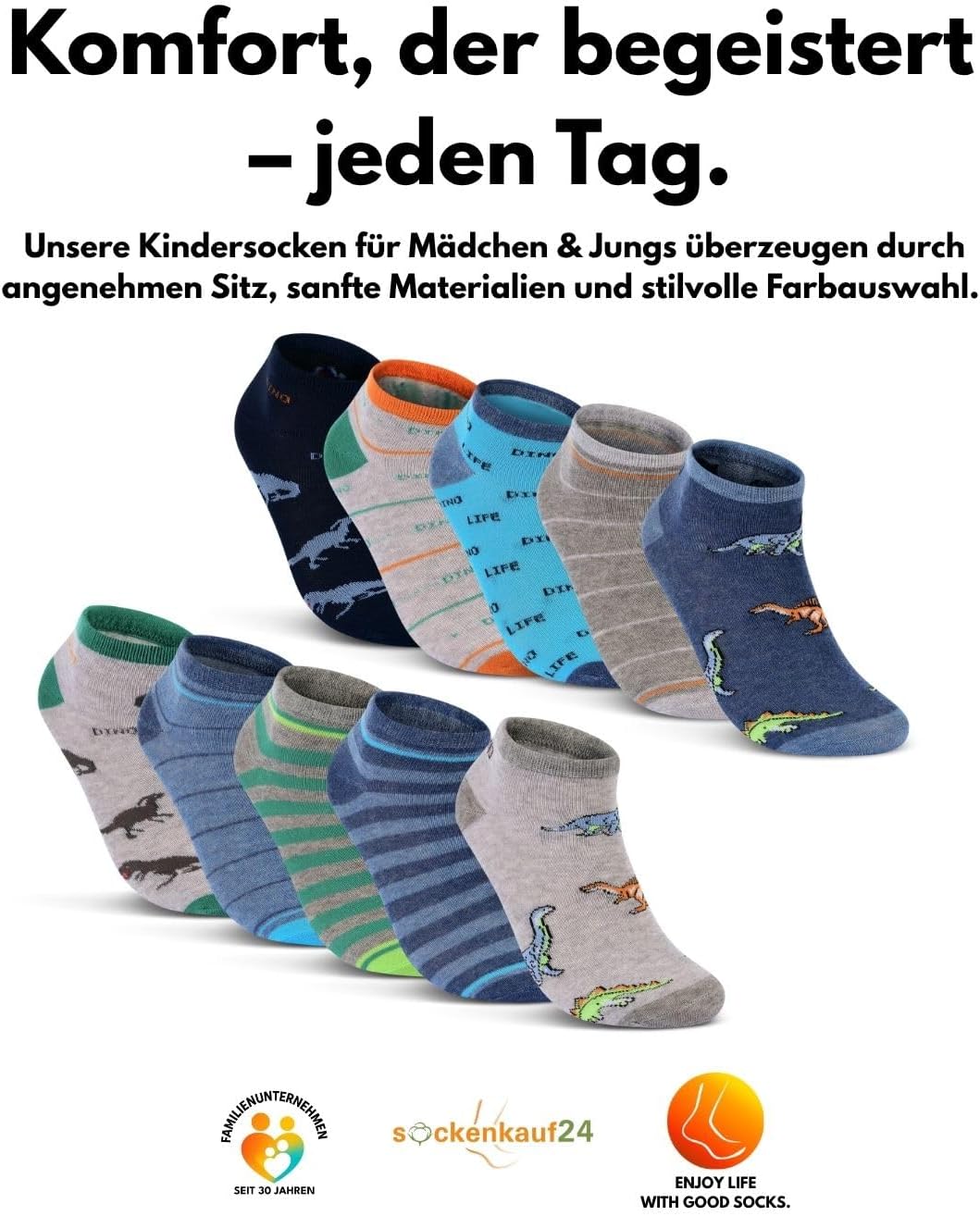 Detalle de 10 Paar Kinder Sneaker Socken aus Baumwolle – Jungen & Mädchen