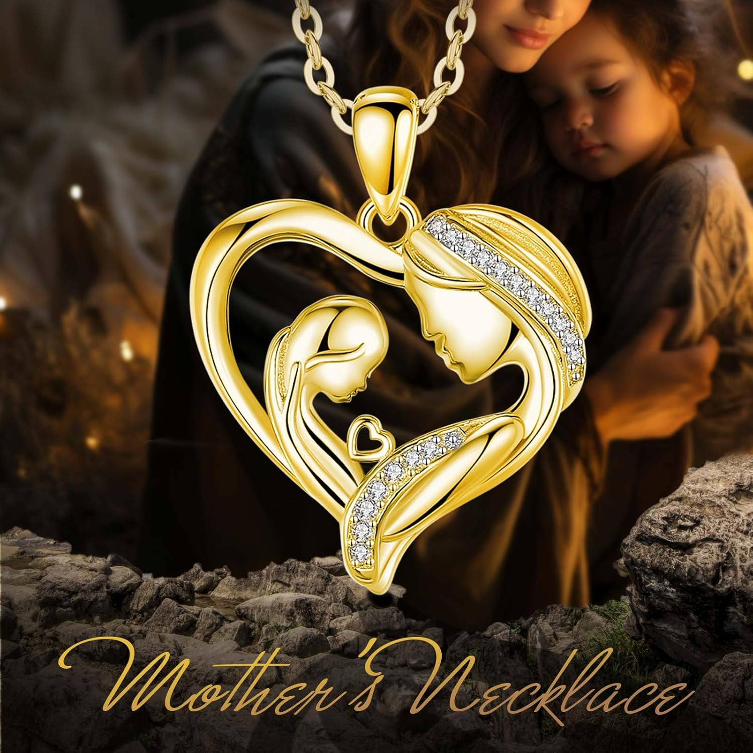 Thumbnail 6 de INFUSEU Herzform Halskette mit Mutter- und Kind-Anhänger – Sterlingsilber, liebevolles Geschenk für Mama