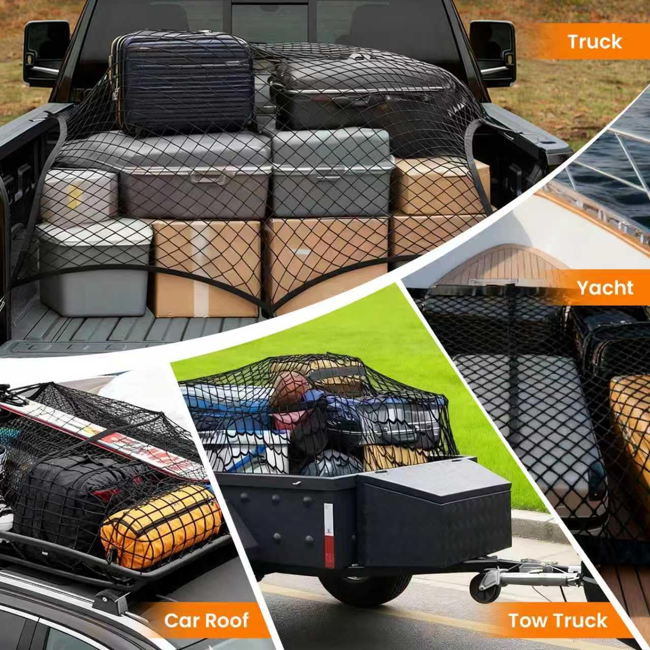 Detalle 2 de Highly Elastic Cargo Net for Truck Bed – 1×1.2m (stretches to 2×2.3m) with 6 Carabiner Hooks