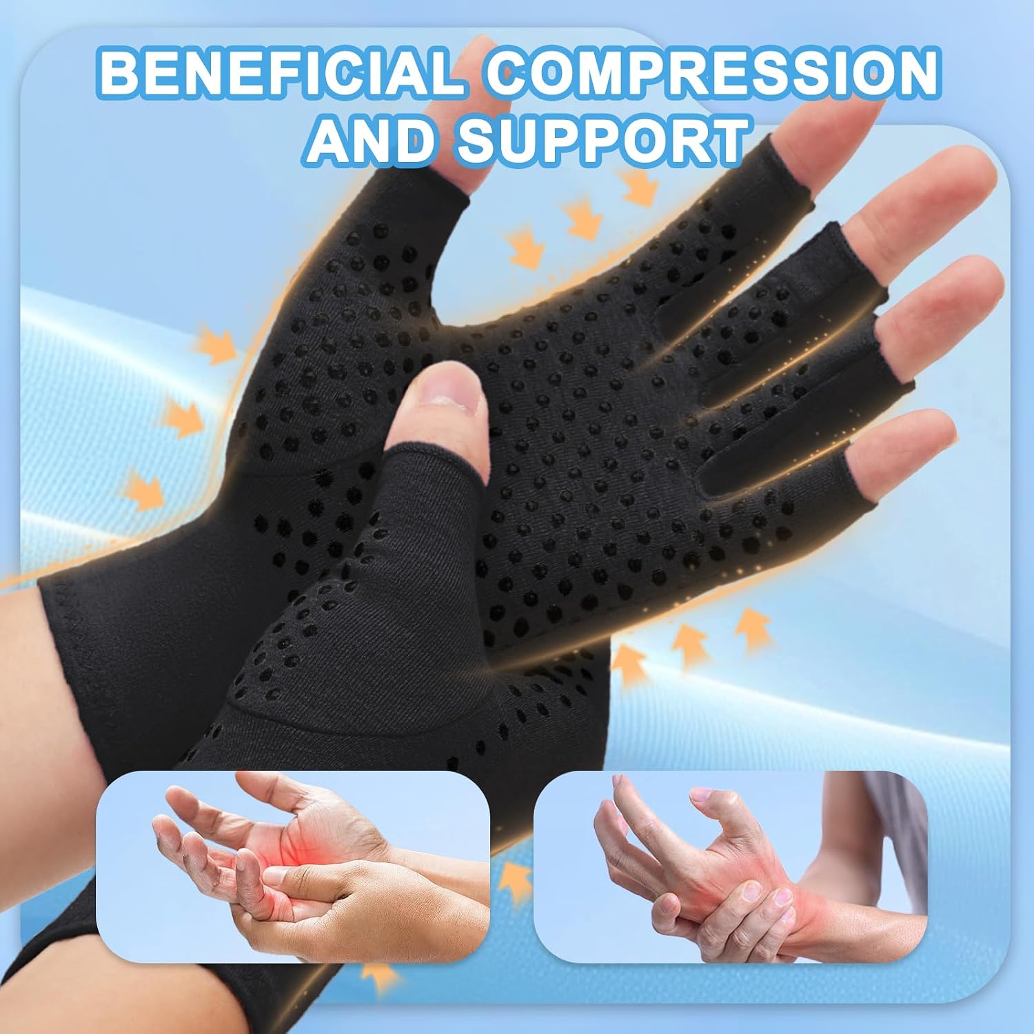 Detalle de DRNAIETY 2-Pair Arthritis Compression Gloves - Fingerless, Breathable Support for Hand Pain (Black)