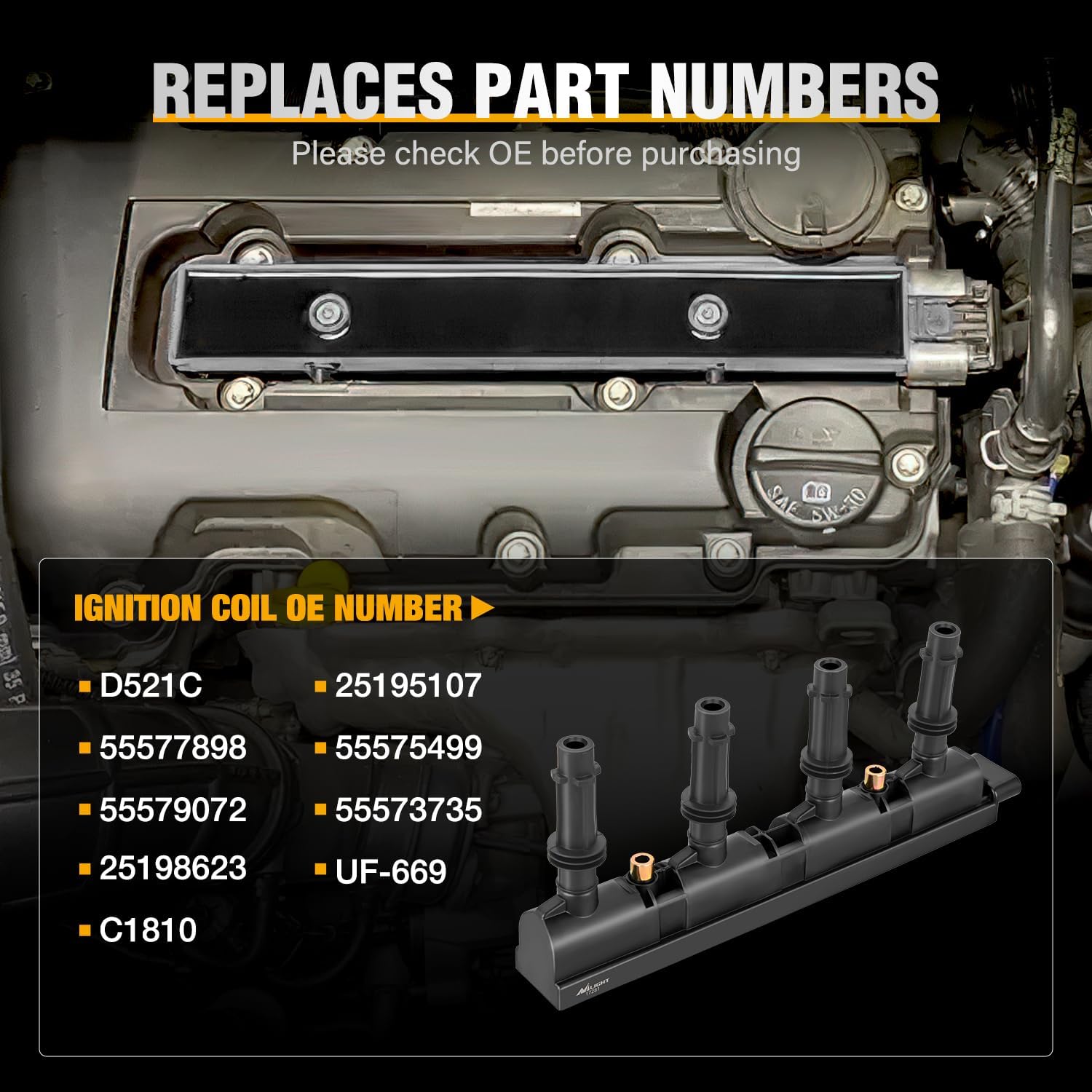 Detalle de Nilight UF669 Ignition Coil Pack (1 Pack) for Select 1.4L Chevy Cruze, Sonic, Trax, Volt & More