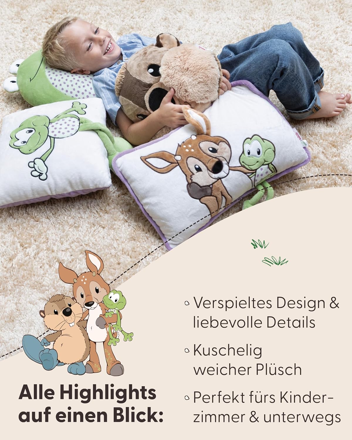 Detalle 2 de NICI Kuscheltier Frosch Fridolin Frog 25x30cm – grün, 3D-Augen, Quak-Faktor – Forest Friends