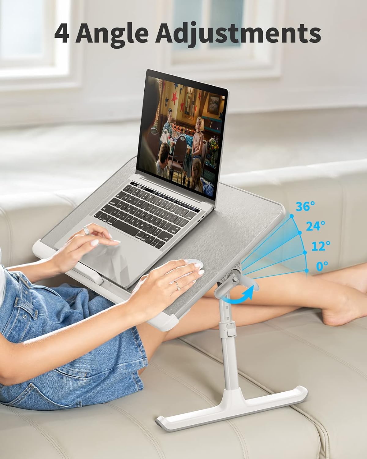 Detalle de SAIJI Tisch Bett: 100% E0 Eco Holzplatte, verstellbarer Laptop-Betttisch mit PVC-Leder-Desktop