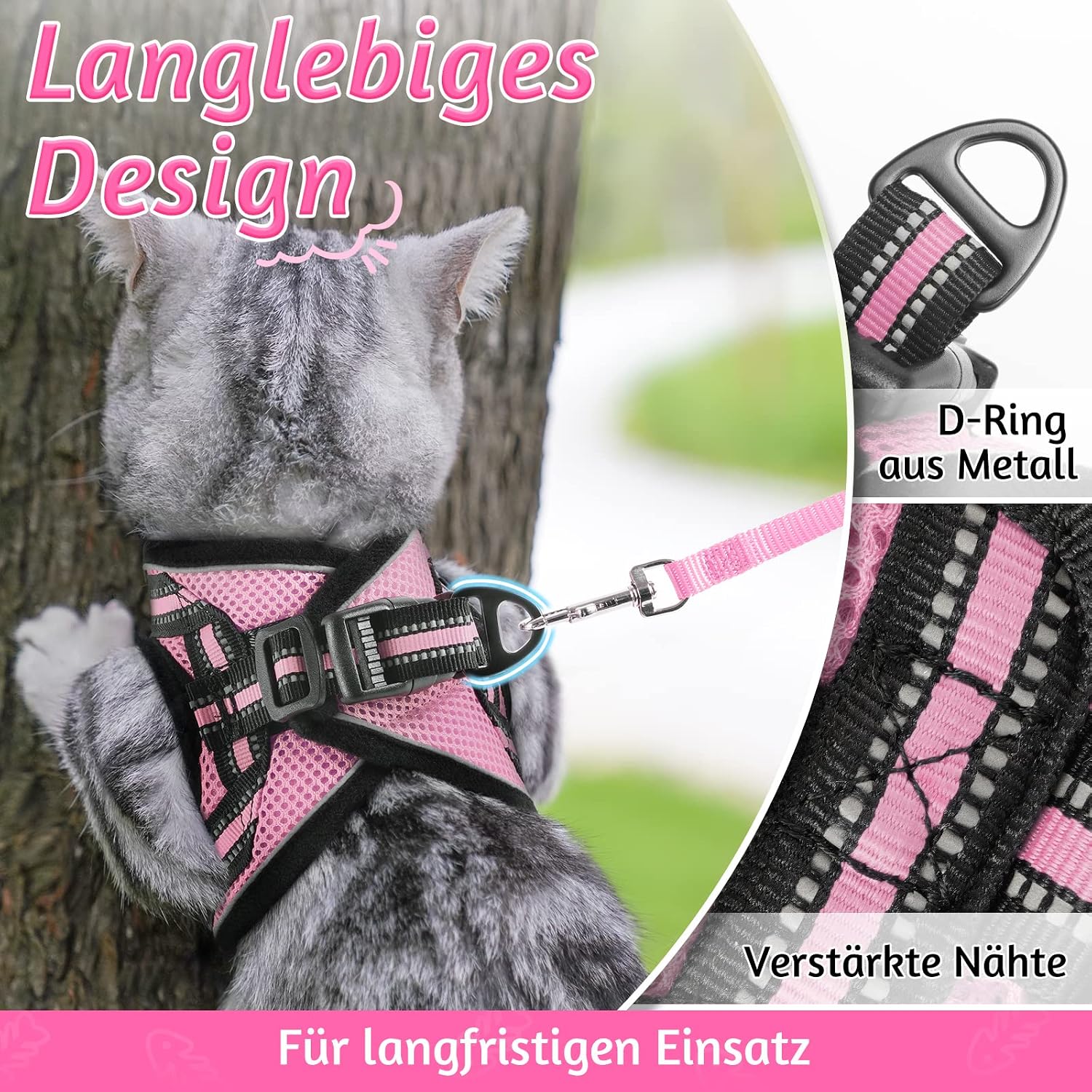 Detalle de rabbitgoo Katzengeschirr mit Katzenleine-Set (ausbruchsicher, verstellbar) Rosa – für Kitten & Welpen