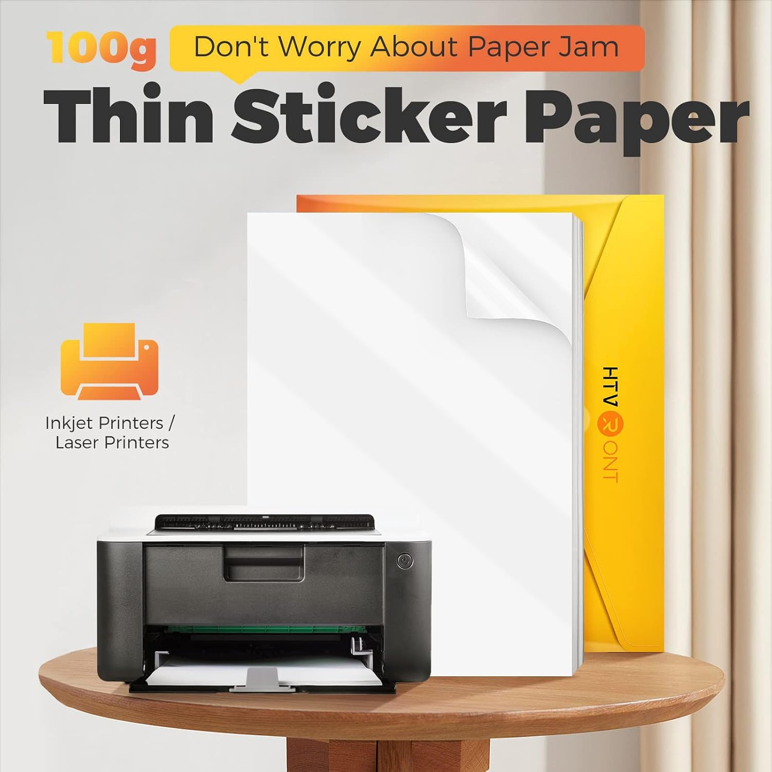Detalle 2 de HTVRONT Printable Vinyl Sticker Paper, 8.5 x 11 in, 100 Sheets, Glossy White