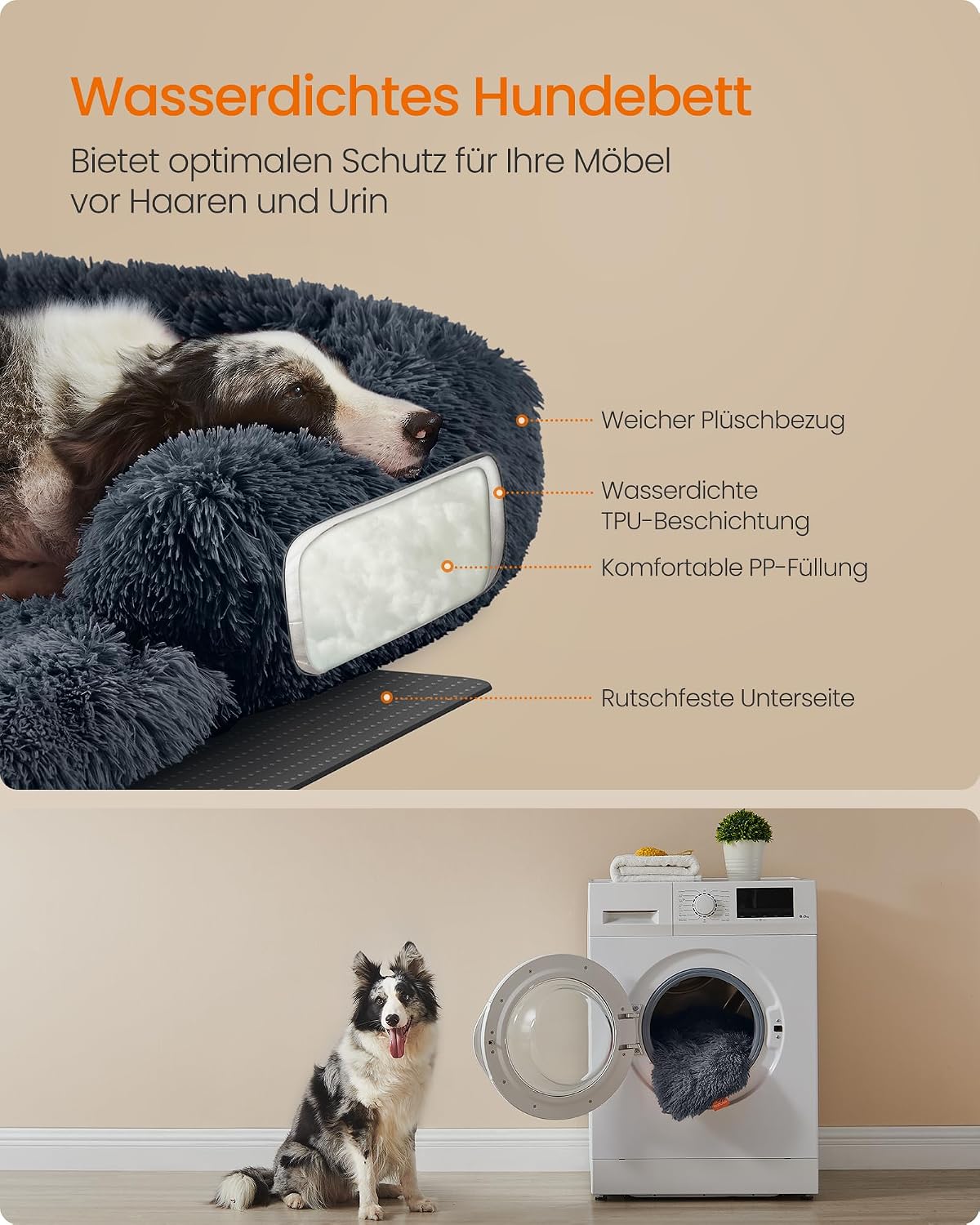 Detalle de Feandrea FluffyHug Plüsch-Hundebett XL für Sofa & Hundedecke, dunkelgrau (110 x 95 x 18 cm)