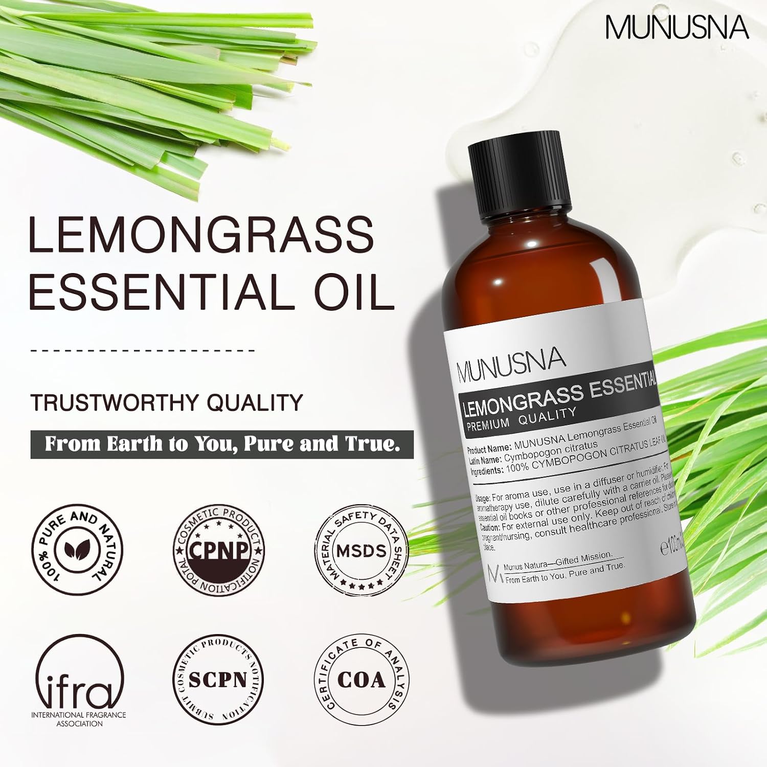 Thumbnail 6 de MUNUSNA Lemongrass Essential Oil 100ml – Pure Lemongrass for Skin, Hair, Diffuser and Soap Making