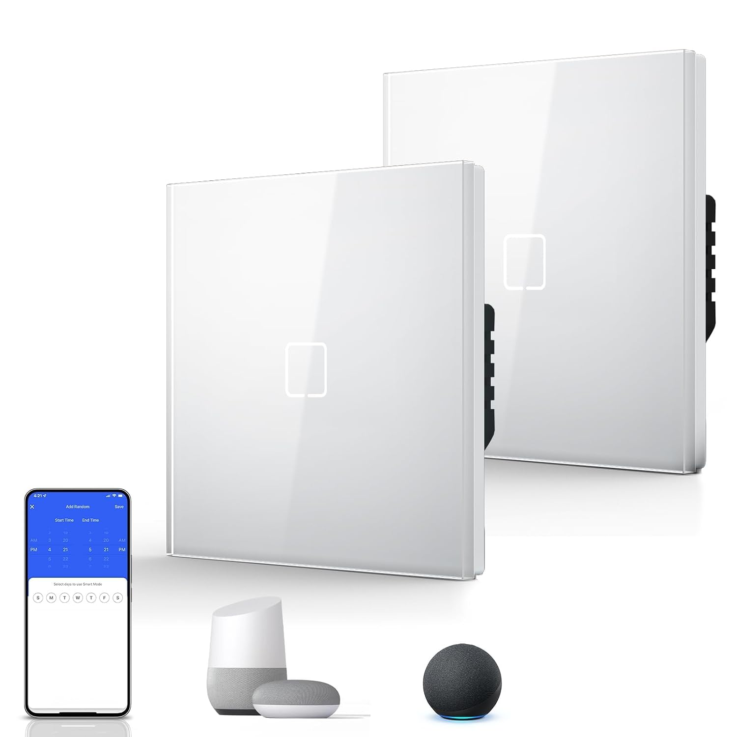 Thumbnail 6 de BSEED Smart Light Switch (WiFi touch, glass panel) — no neutral wire, 1-gang 1-way, 2-pack