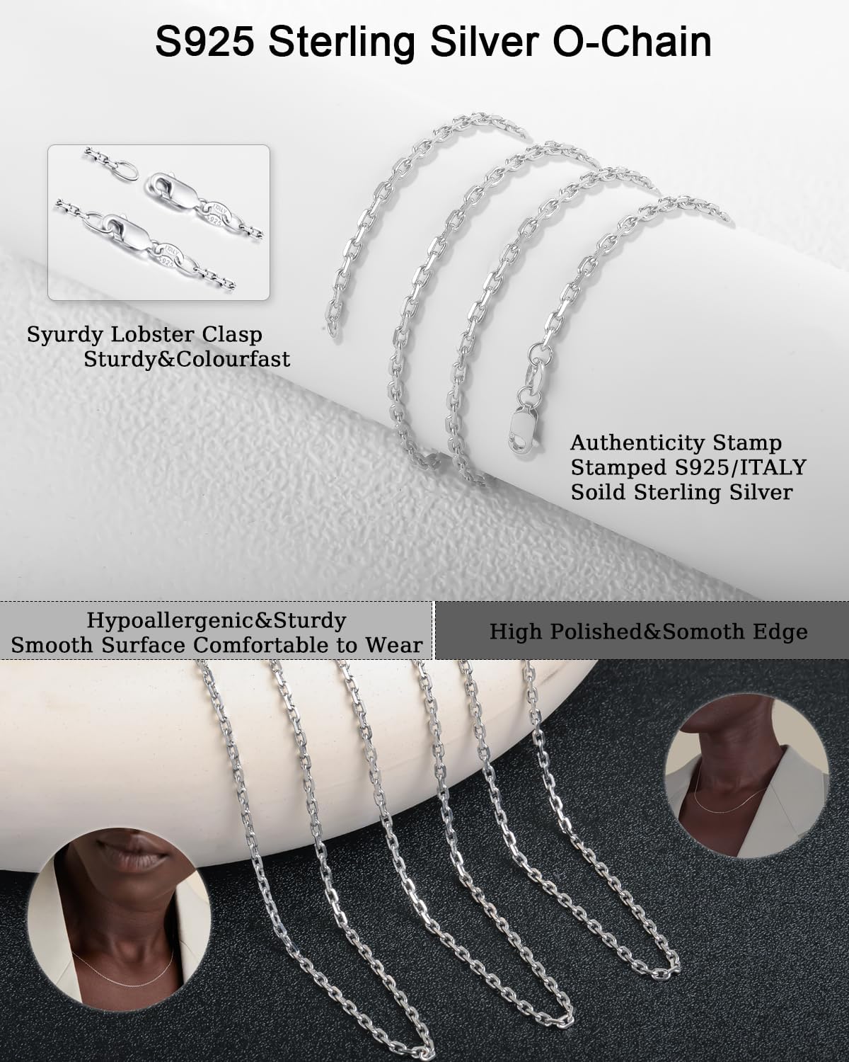 Detalle de ZHESHY 925 Sterling Silver O-Link Chain Necklace (18 inch, 1.5mm) for Pendant & Layering