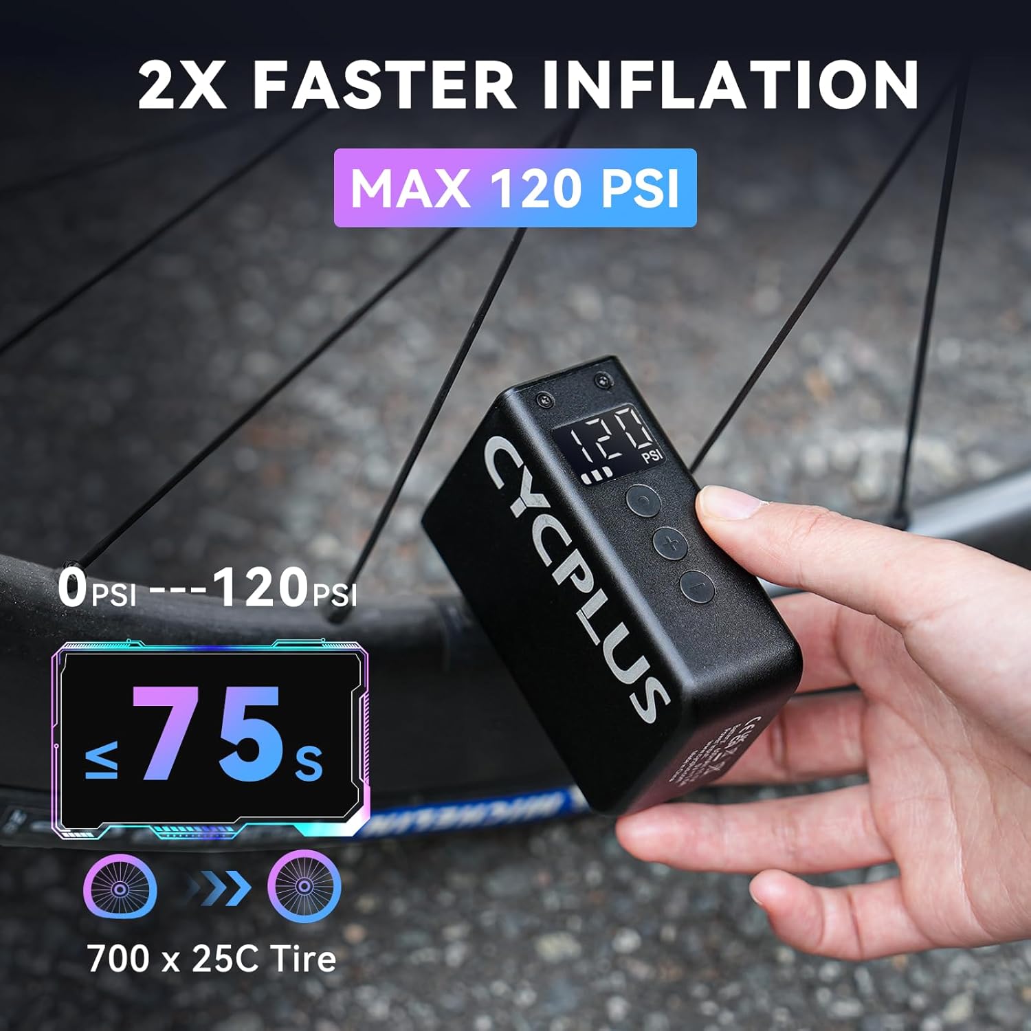 Thumbnail 3 de CYCPLUS AS2 Pro Max Tiny Pump: Compact Cordless Pump with Gauge for Bike, Car, Motorcycle and Balls