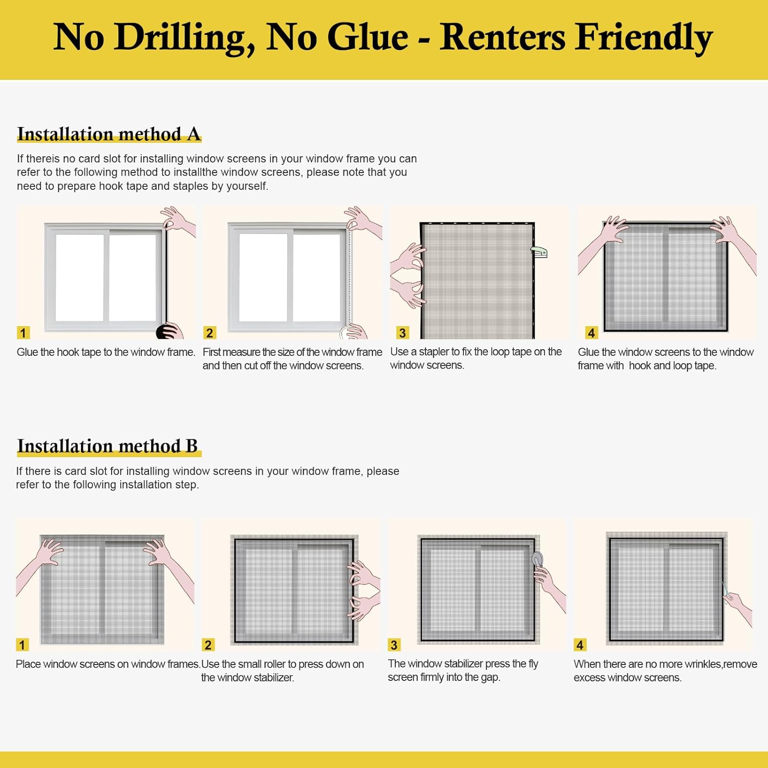 Thumbnail 6 de fowong Fly Screens for Windows (2-Pack) 120 x 250cm Black Polyester Insect Mesh