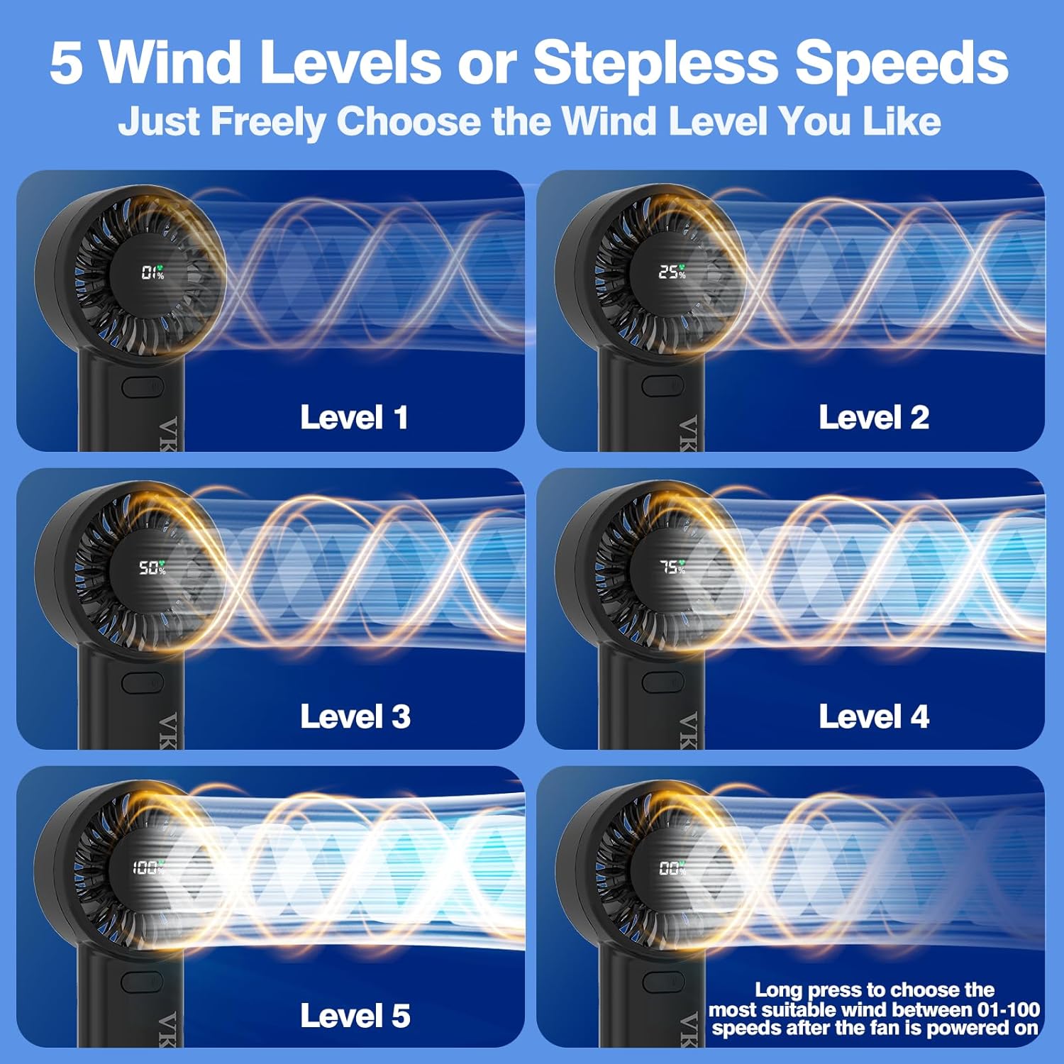 Thumbnail 3 de VKUSRA Portable Handheld Fan — Powerful 6000mAh USB Fan with Dual Airflow and Large LED Display