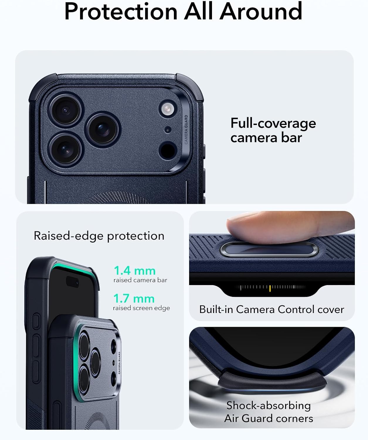 Detalle de ESR Cyber Series Case for iPhone 17 Pro – Navy Blue, 23ft Drop Protection with MagSafe