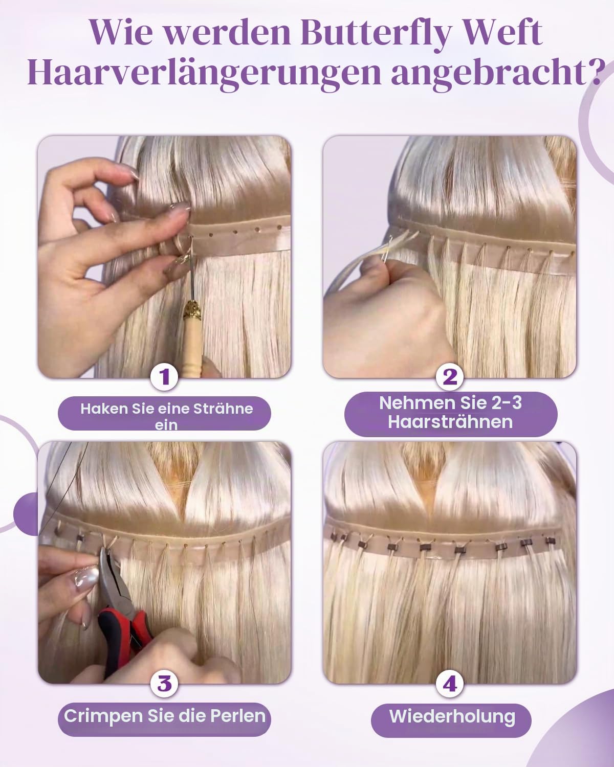 Thumbnail 2 de LaaVoo Butterfly Extensions Echthaar Tressen Balayage – 55 cm, Ombre Blond