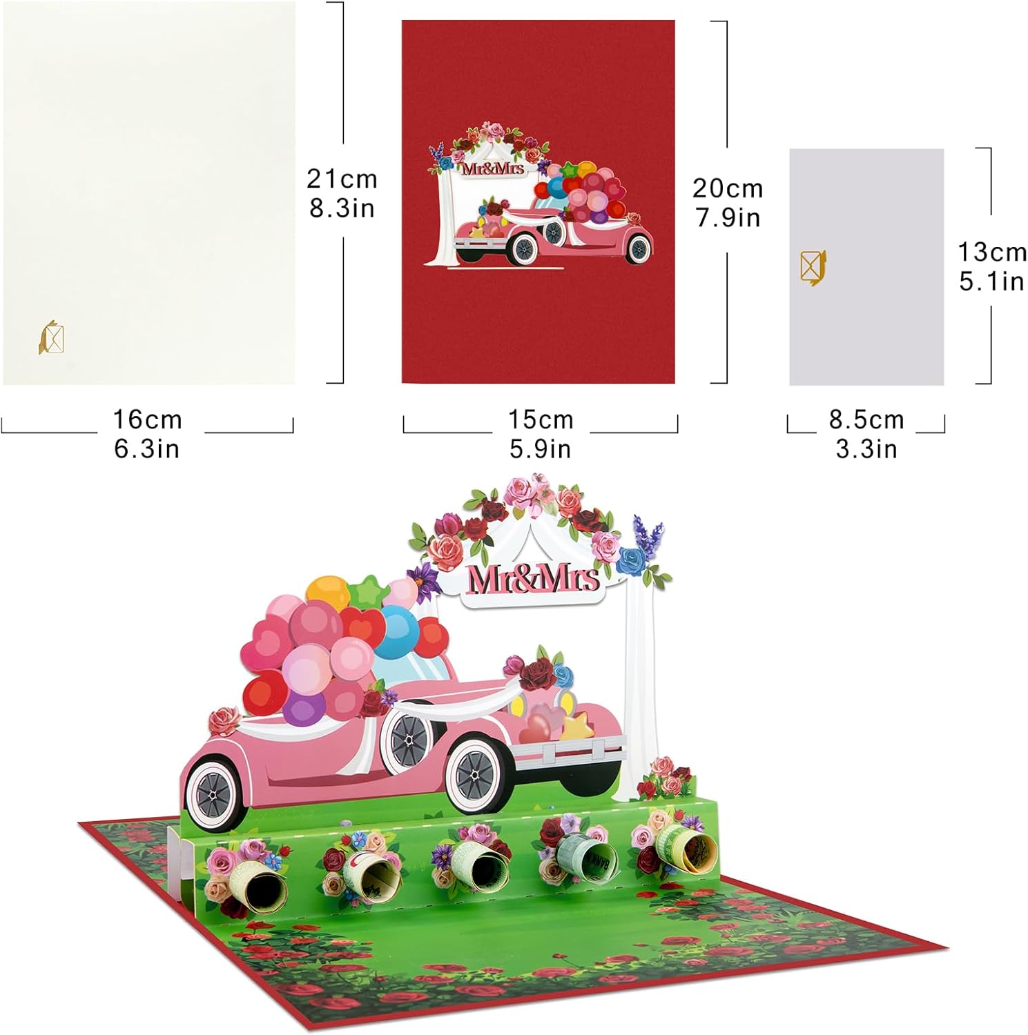 Thumbnail 1 de Money Holders Pop-Up Wedding Car Greeting Card with Cash Slot, Blank Note Cards & Envelopes