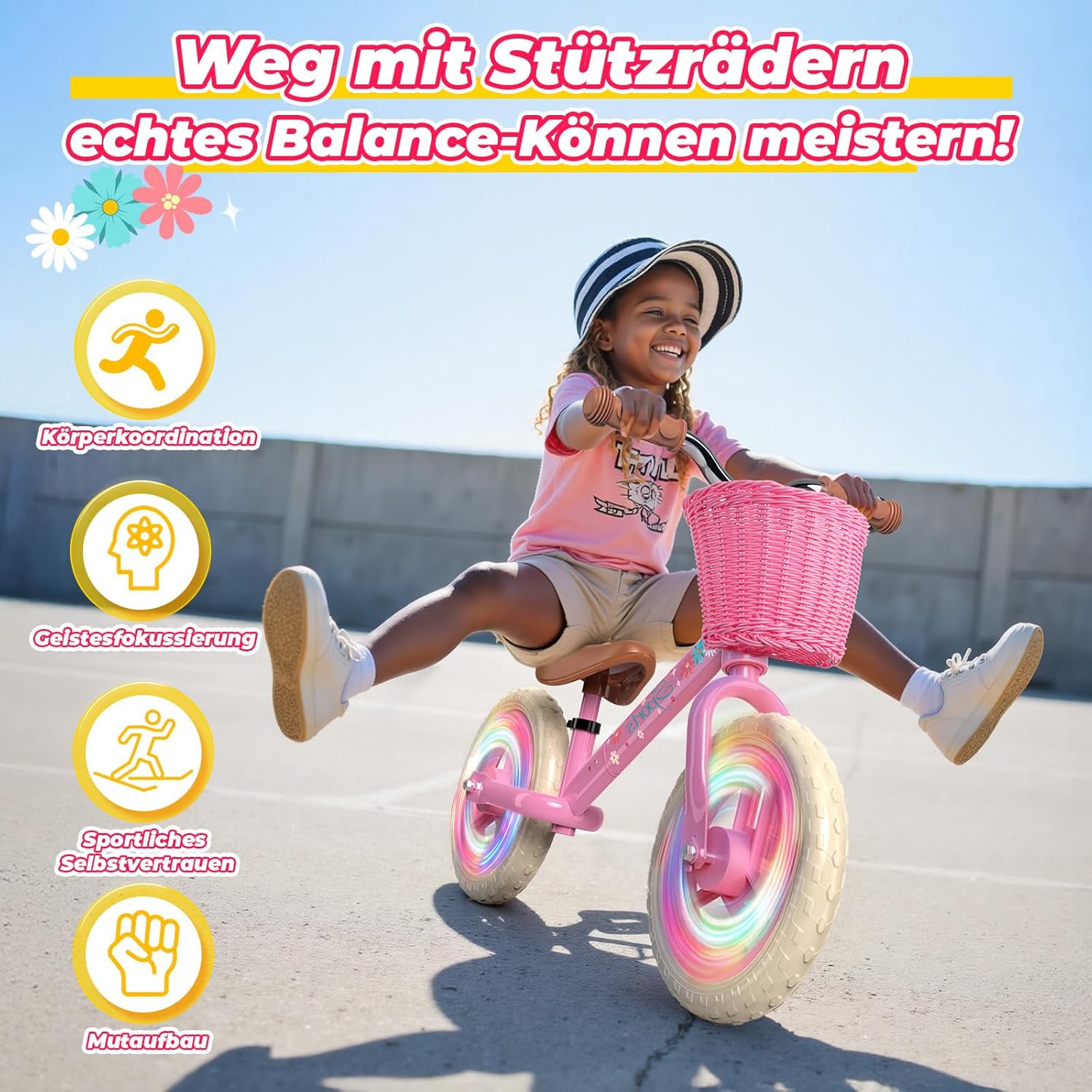 Thumbnail 3 de HappyGoLucky Laufrad Ab 2–5 Jahre – Leuchträder, Höhenverstellbar, Geflochtener Korb