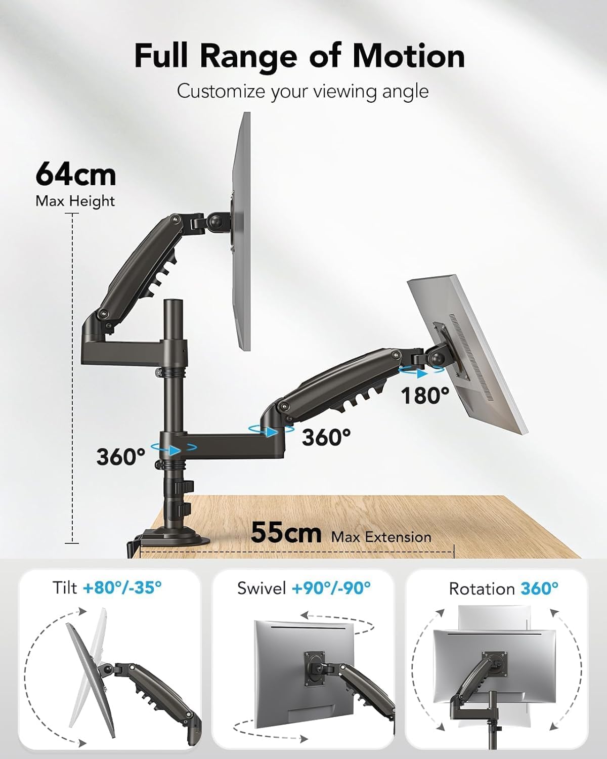 Detalle de HUANUO Monitorhalterung 2 Monitore 13–32 Zoll