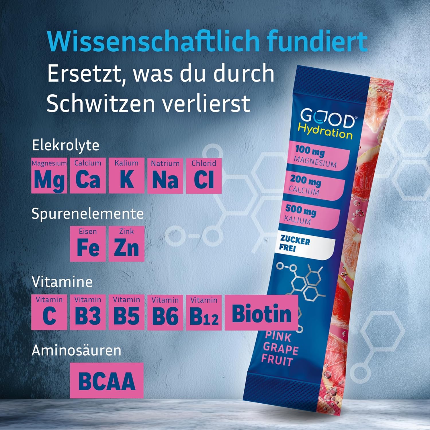 Detalle de GOOD Hydration® Rehydration Booster Grapefruit Elektrolyt-Pulver (1.450 mg) ohne Zucker – 24 Sticks