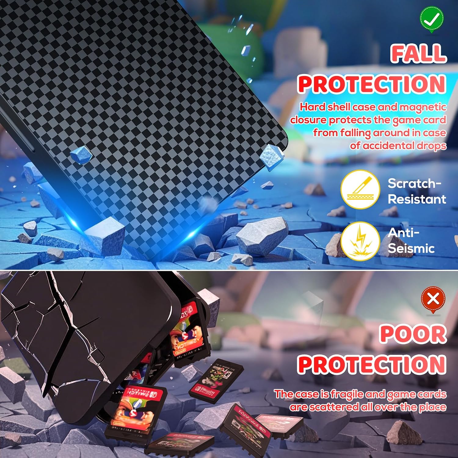 Detalle 2 de Klipdasse Switch Spiele Aufbewahrung für Nintendo Switch 2/Switch/OLED – 20 Spielkarten-Slots & 20 Micro SD Slots, Magnetverschluss, Hartschalen Case