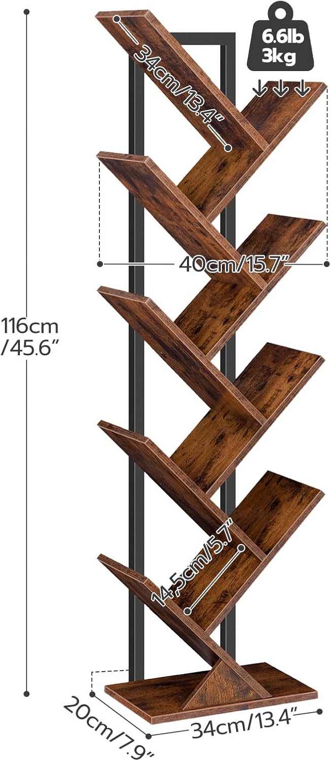 Detalle de HOOBRO Tree Bookshelf Tall 9-tier bookcase