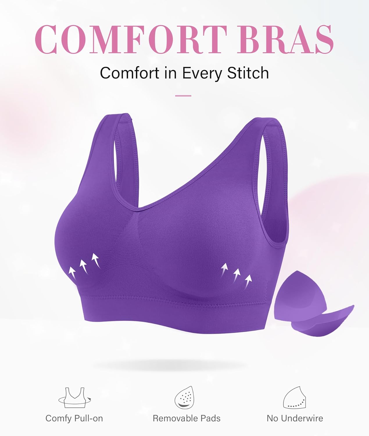 Detalle de YUTYTH Comfort Bra for Women: Wirefree Crop Top with Removable Pads