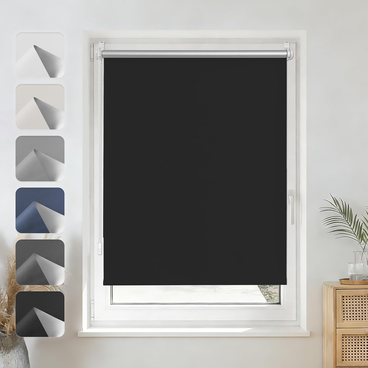 Grandekor Store enrouleur occultant sans perçage 35 l × 170 cm (tissu 35 cm) – Noir