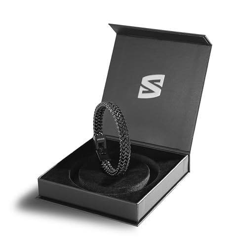 Detalle de SERASAR pulsera de hombre negra de acero inoxidable trenzado 316L (8 mm)