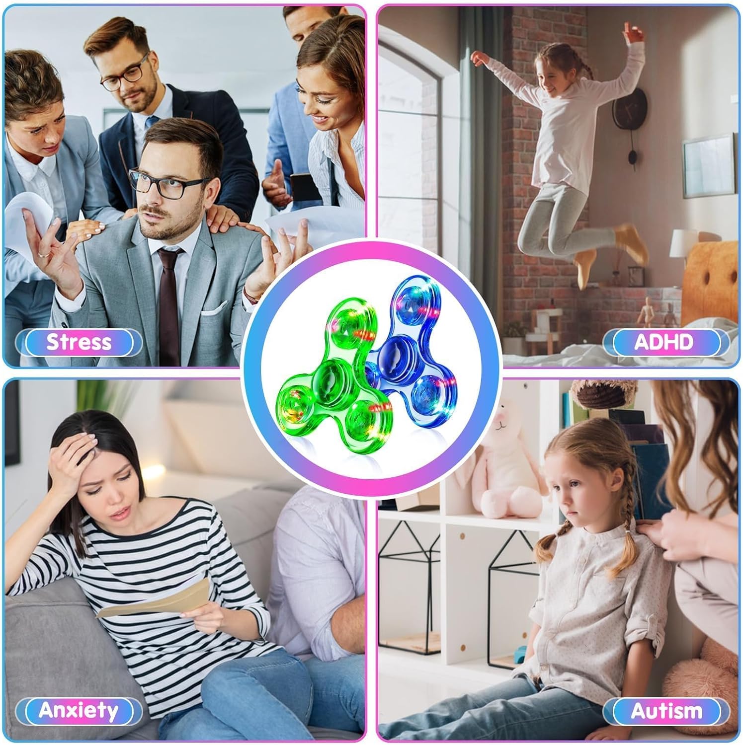 Detalle de Fidget Spinner 2 Pack with Light-Up Sensory Fun for All Ages