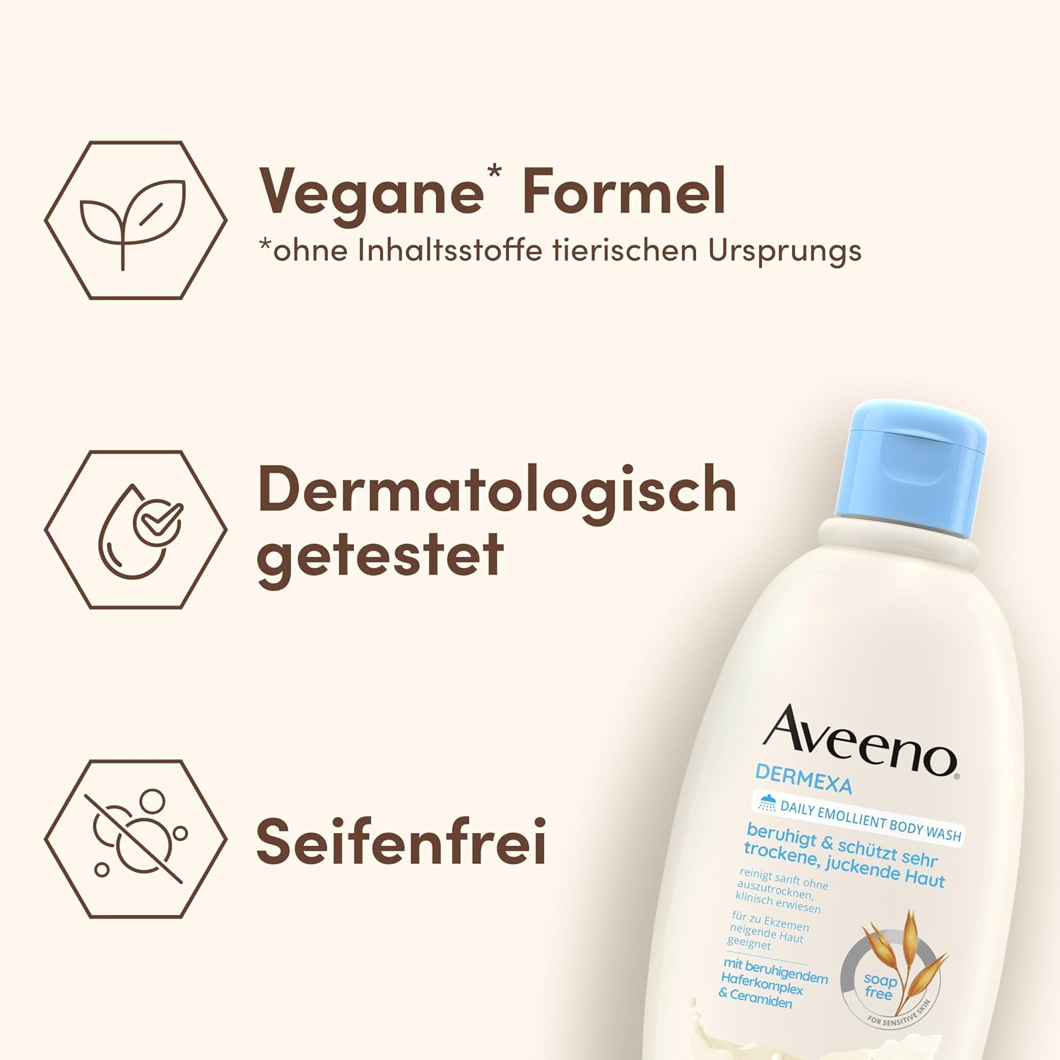 Thumbnail 3 de Aveeno Dermexa vegane seifenfreie Duschcreme mit Haferkomplex – für sehr trockene, juckende & zu Ekzemen neigende Haut (300 ml)