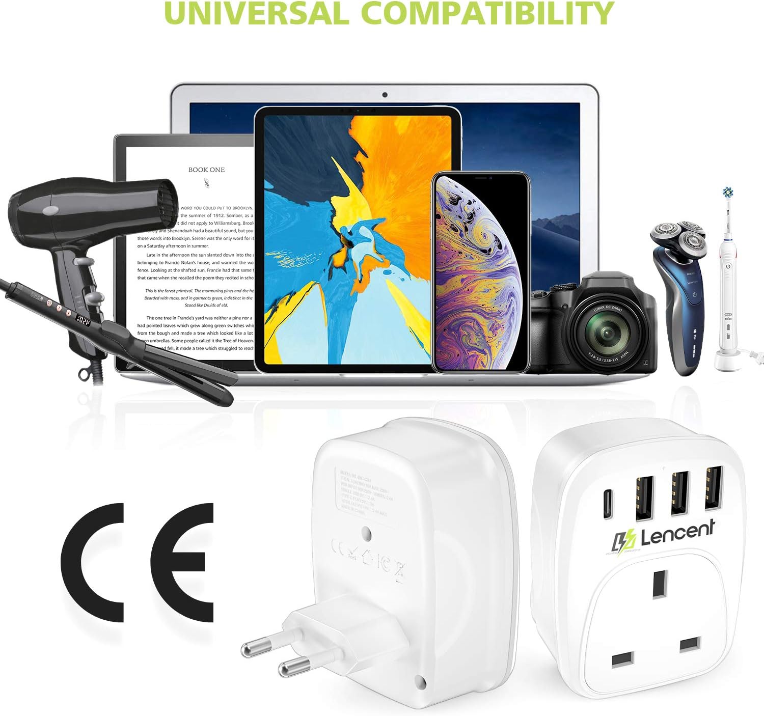 Detalle 2 de LENCENT UK to EU Travel Adapter with USB-C 2-pack 🔌