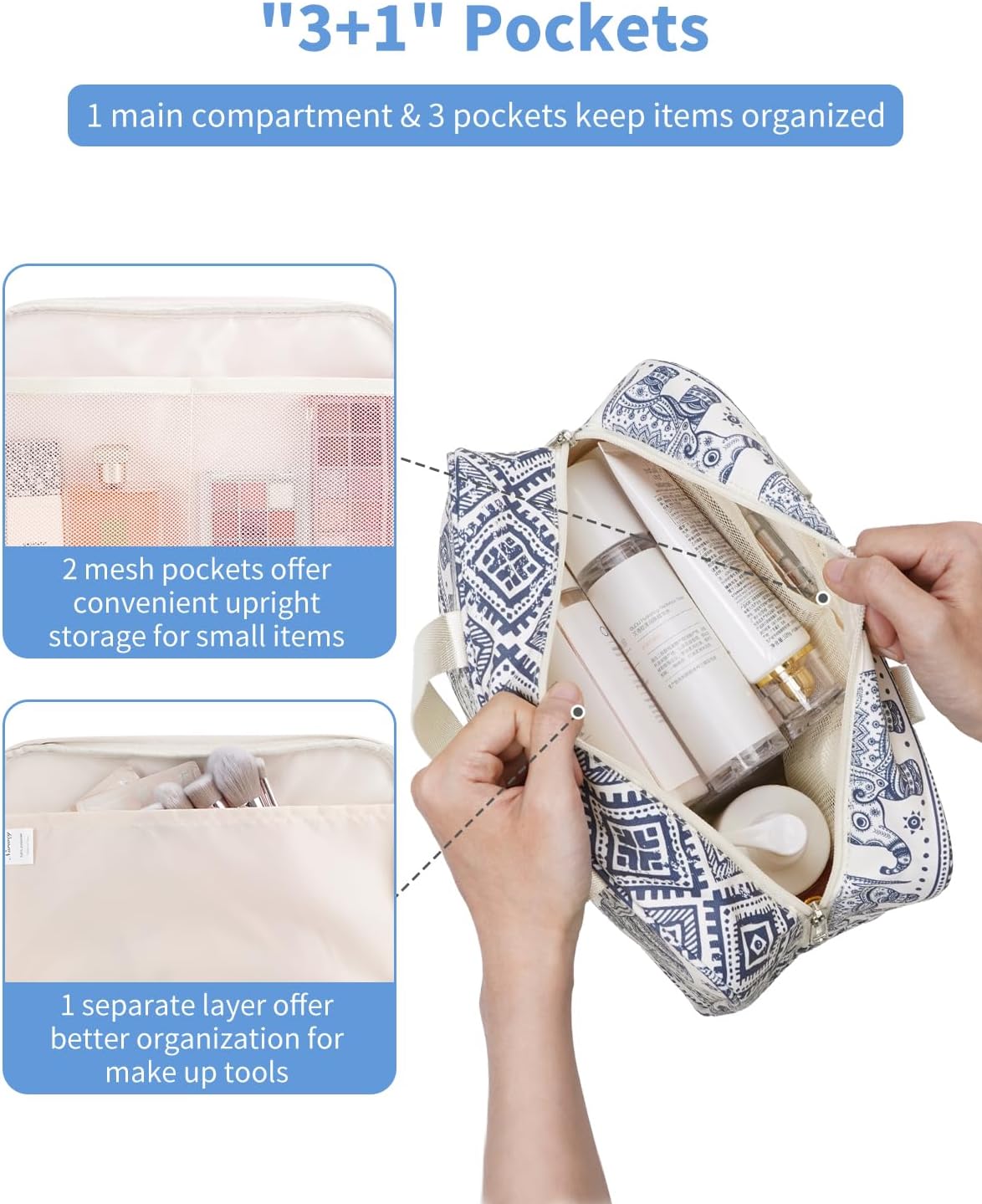 Thumbnail 1 de Narwey Toiletry Bag, Large – Elephant Print, Full-Size Makeup & Travel Organiser
