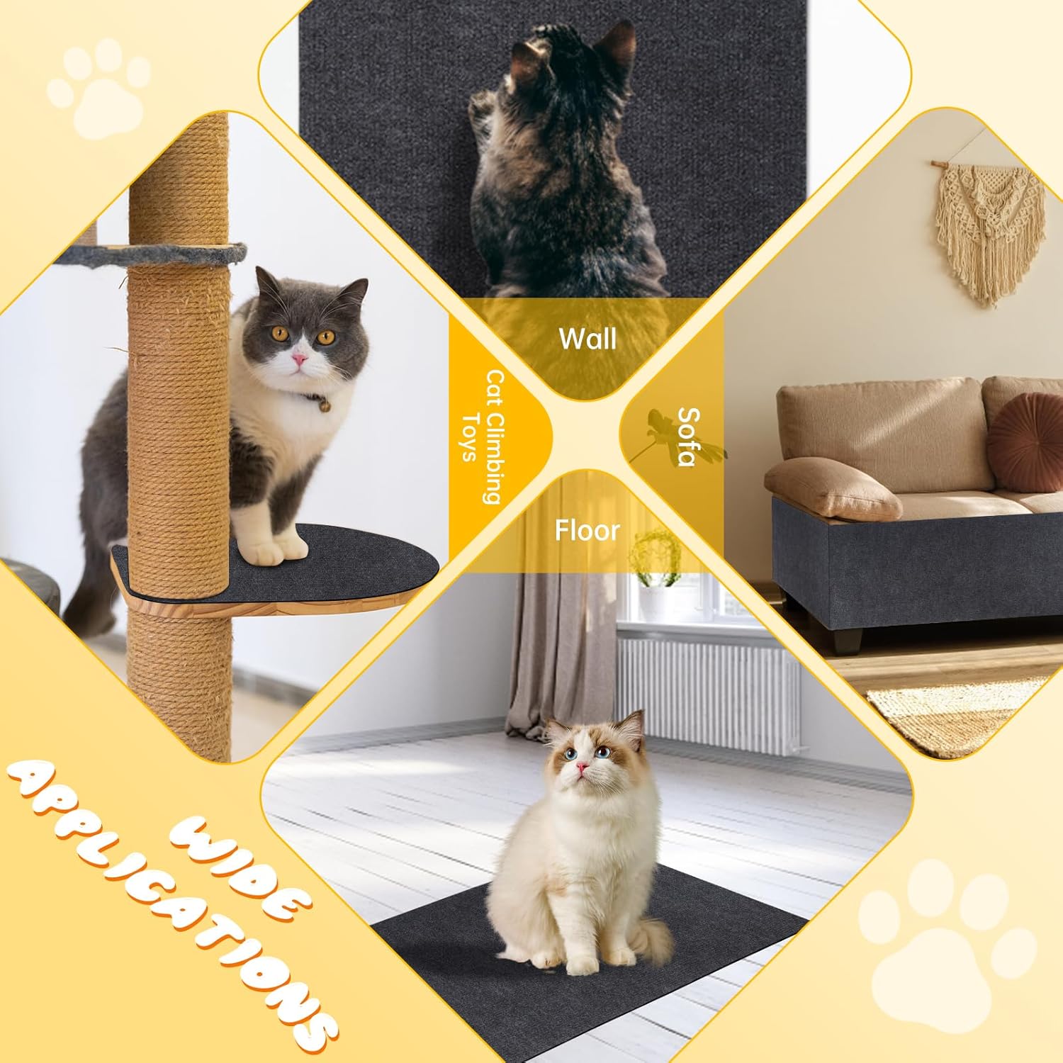 Thumbnail 6 de Yokuni Kratzmatte Katze (200 x 40 cm) selbstklebend – Kratzwand für Katzen zum Zuschneiden