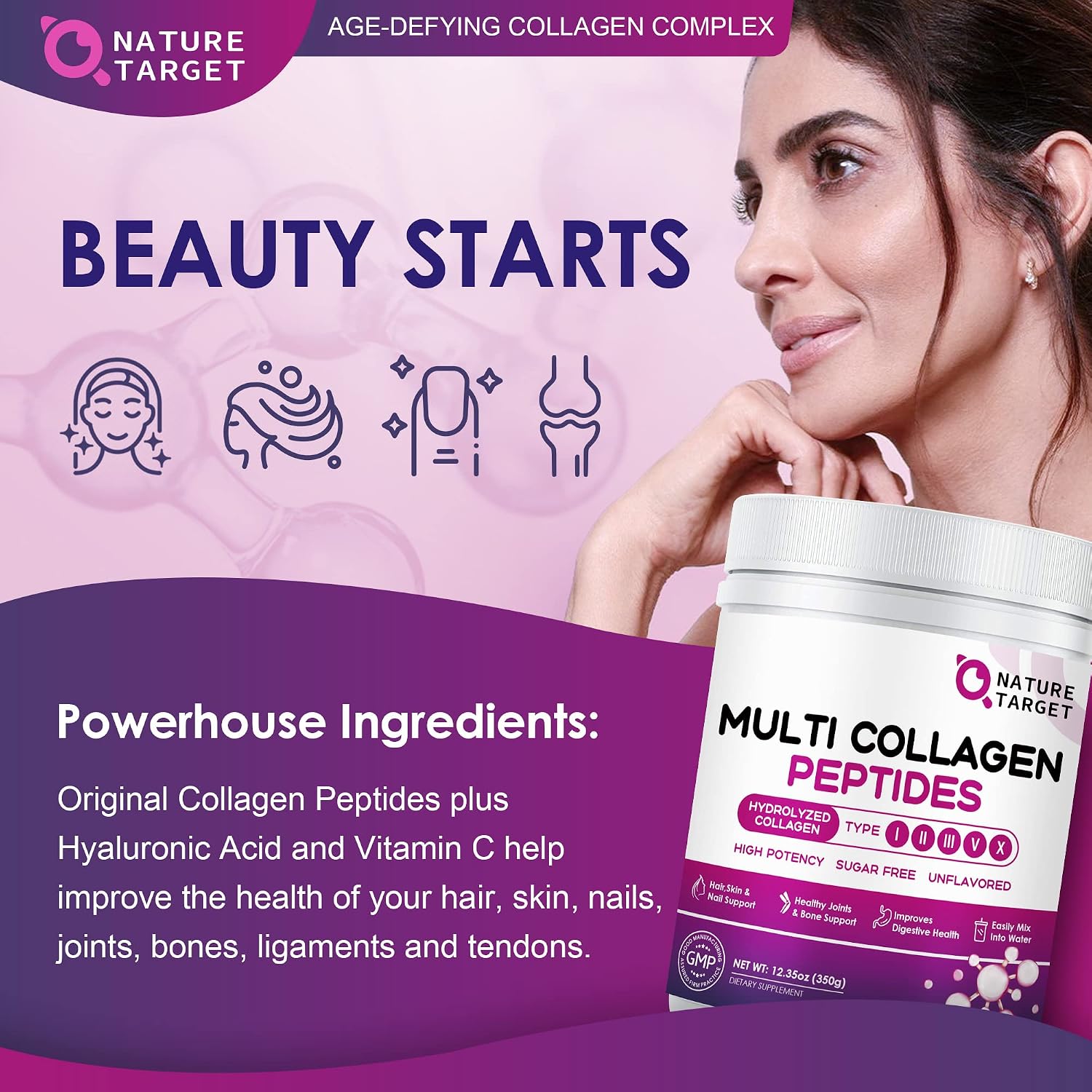 Detalle 2 de NATURE TARGET NT-JYDBTG-F30 Multi Collagen Peptides Powder, 35 Servings