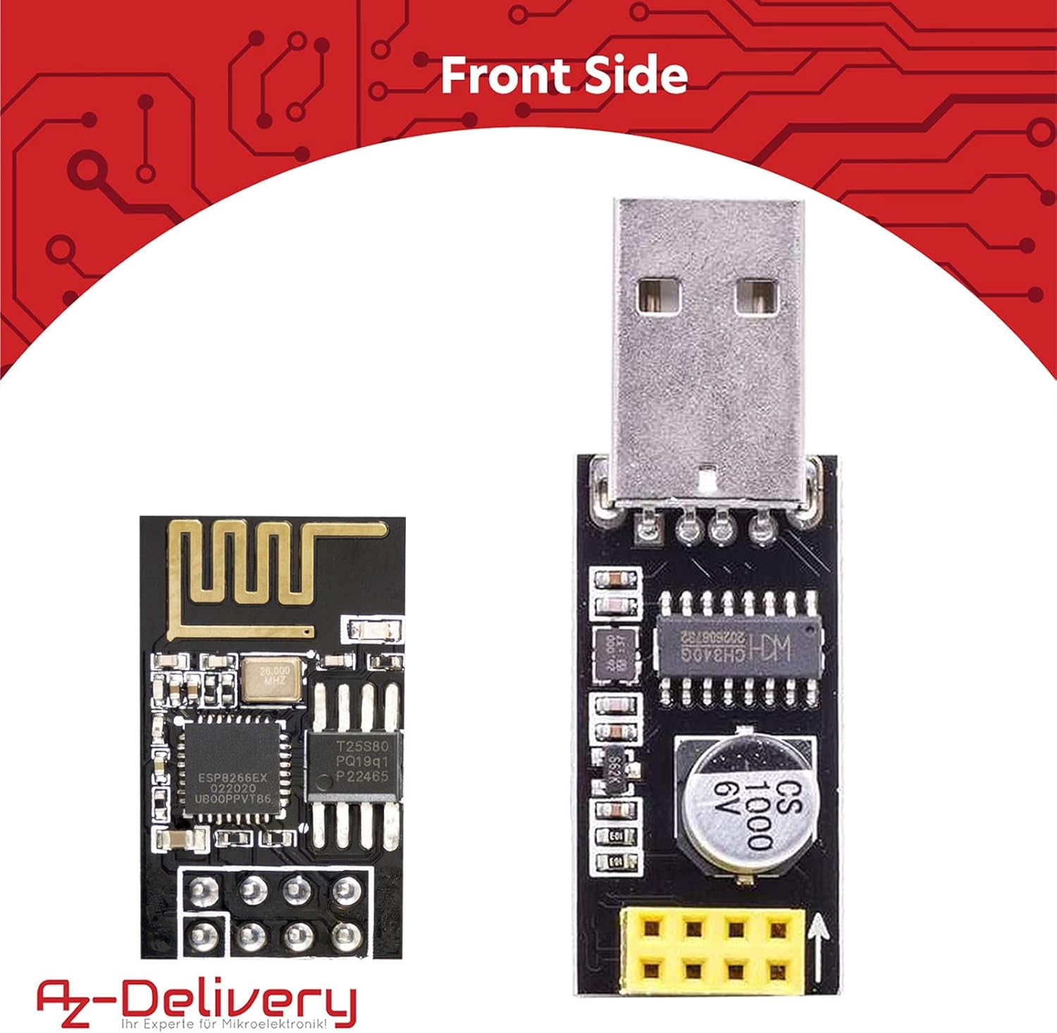 Thumbnail 1 de AZDelivery 5× ESP8266 ESP-01S mit USB-Adapter (CH340G) – WLAN-Modul kompatibel mit Arduino