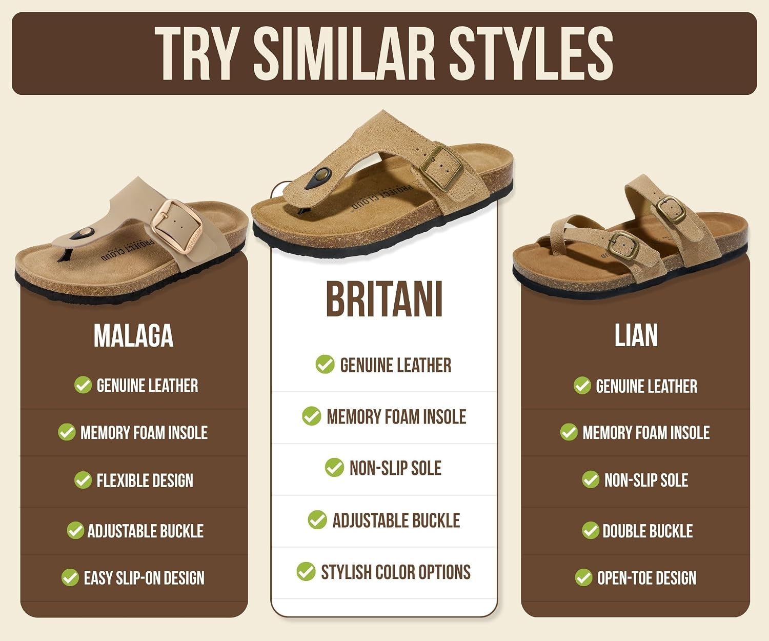 Thumbnail 5 de Project Cloud Women's Leather Sandals: Memory Foam Insole, Non-Slip, Lightweight Leather Thong Sandals